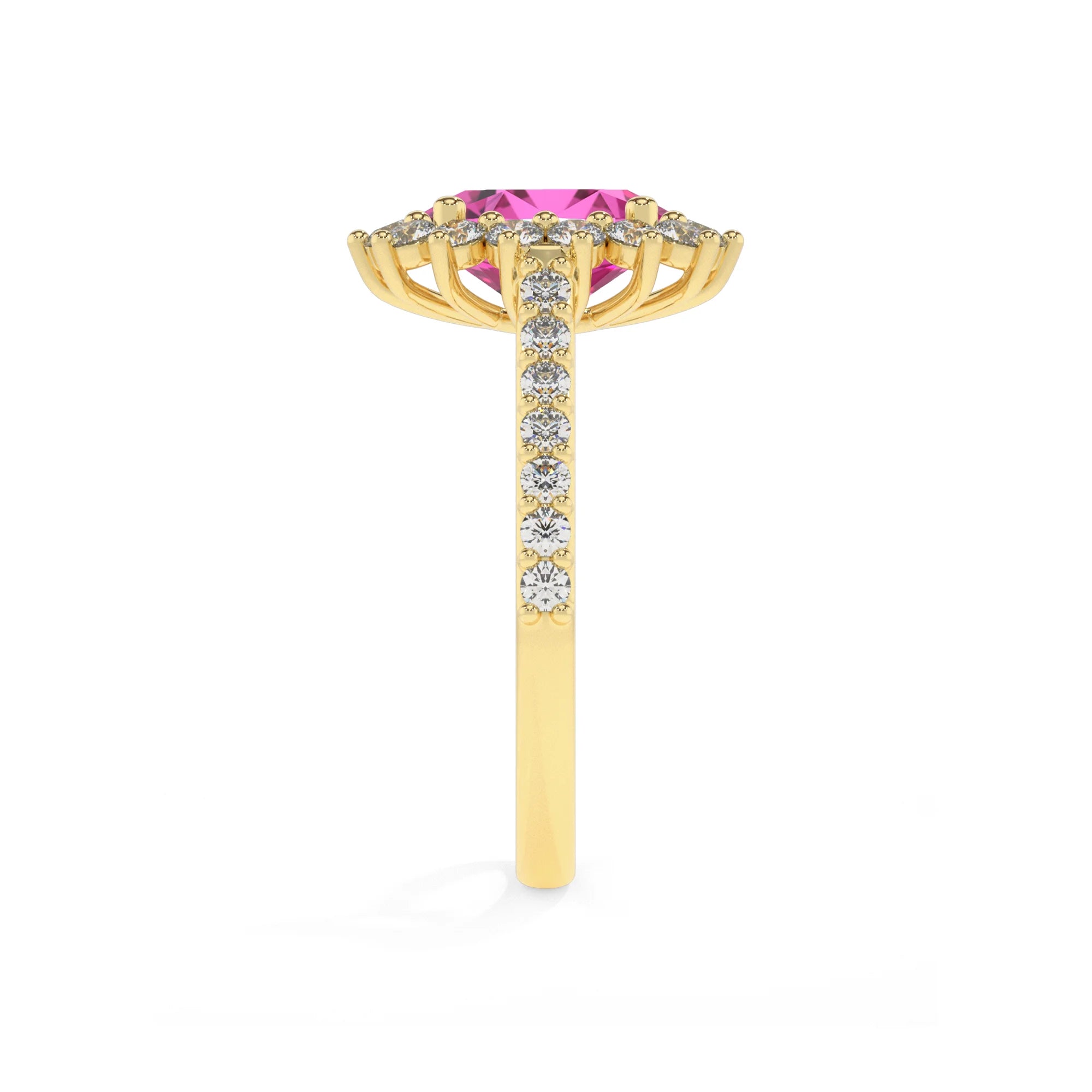 lab grown pink-sapphire oval solitaire rings in yellow gold 