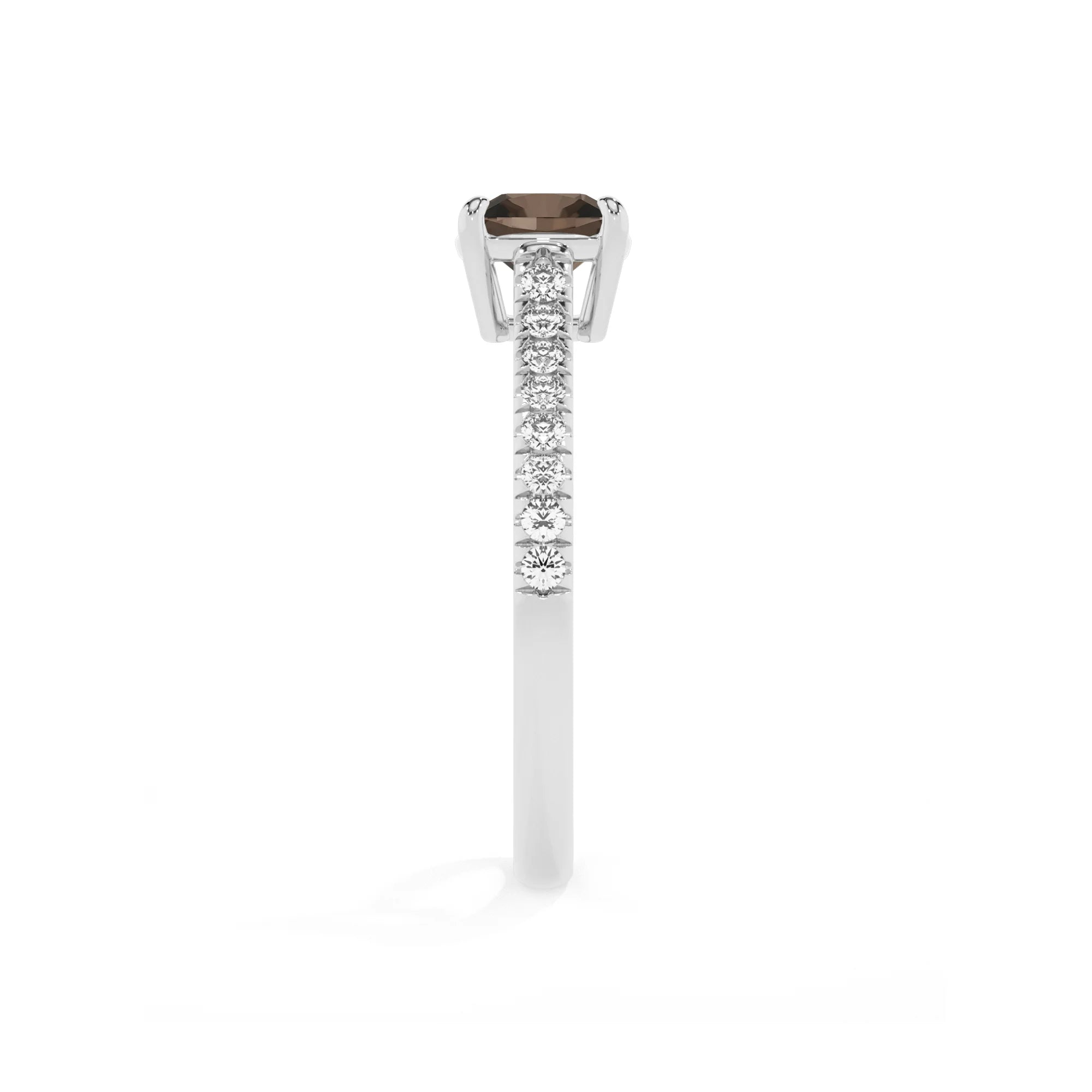 natural smoky-quartz cushion half eternity solitaire engagement rings in sterling silver 