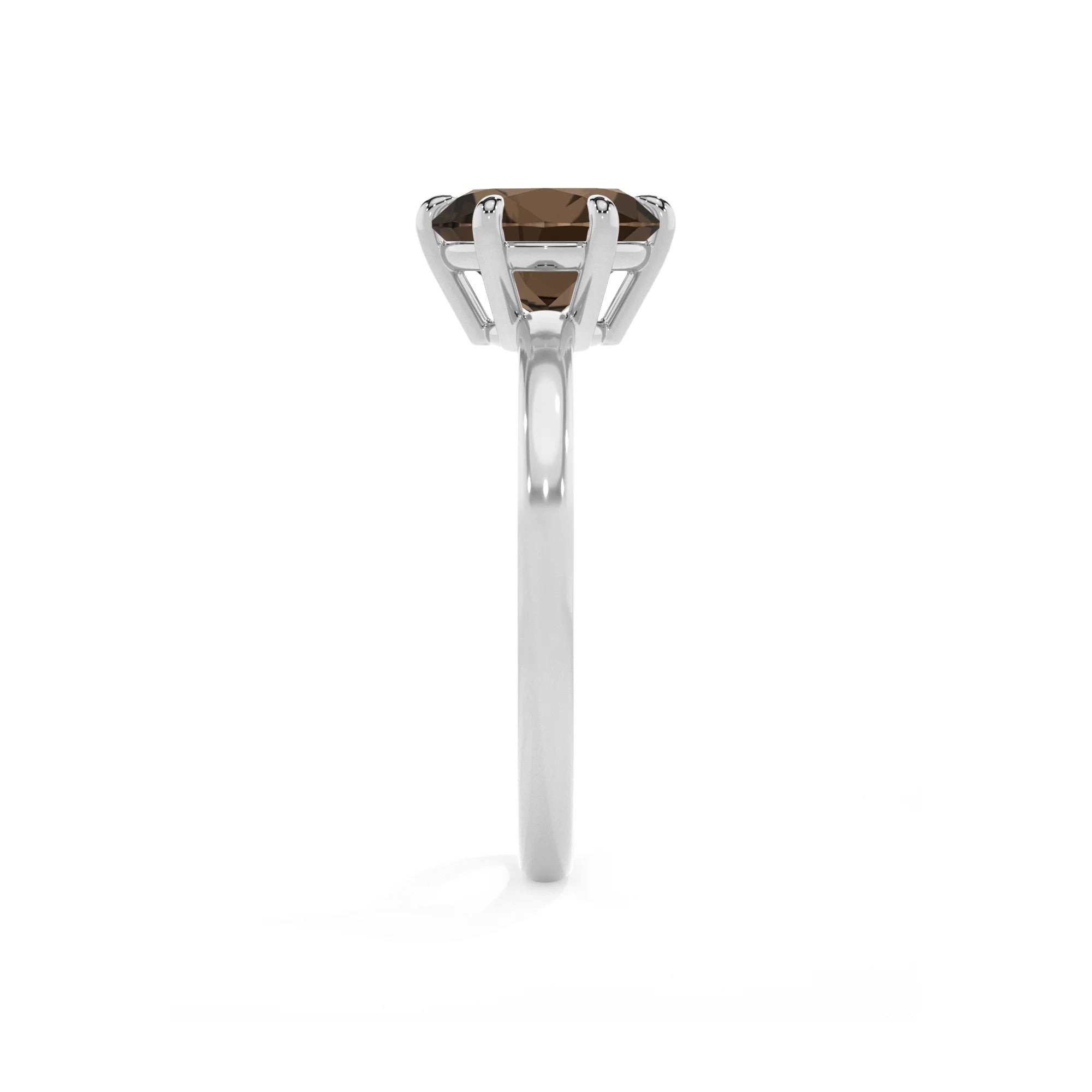 natural smoky-quartz round solitaire rings in platinum 