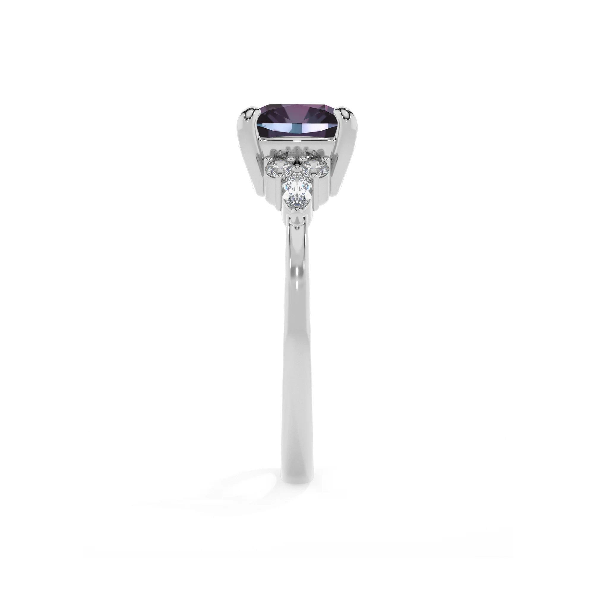 lab grown alexandrite cushion solitaire rings in white gold 