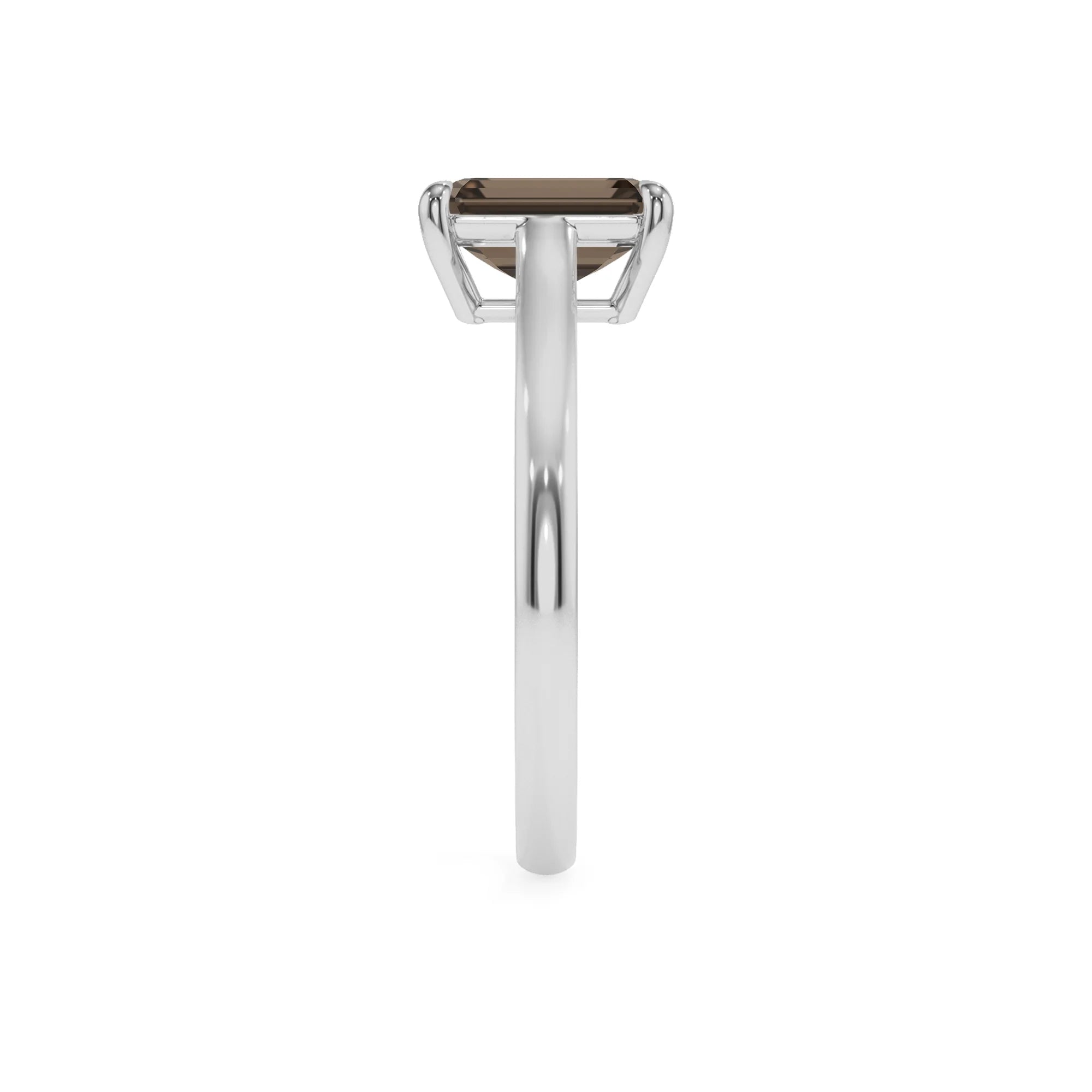 natural smoky-quartz emerald cut solitaire rings in white gold 