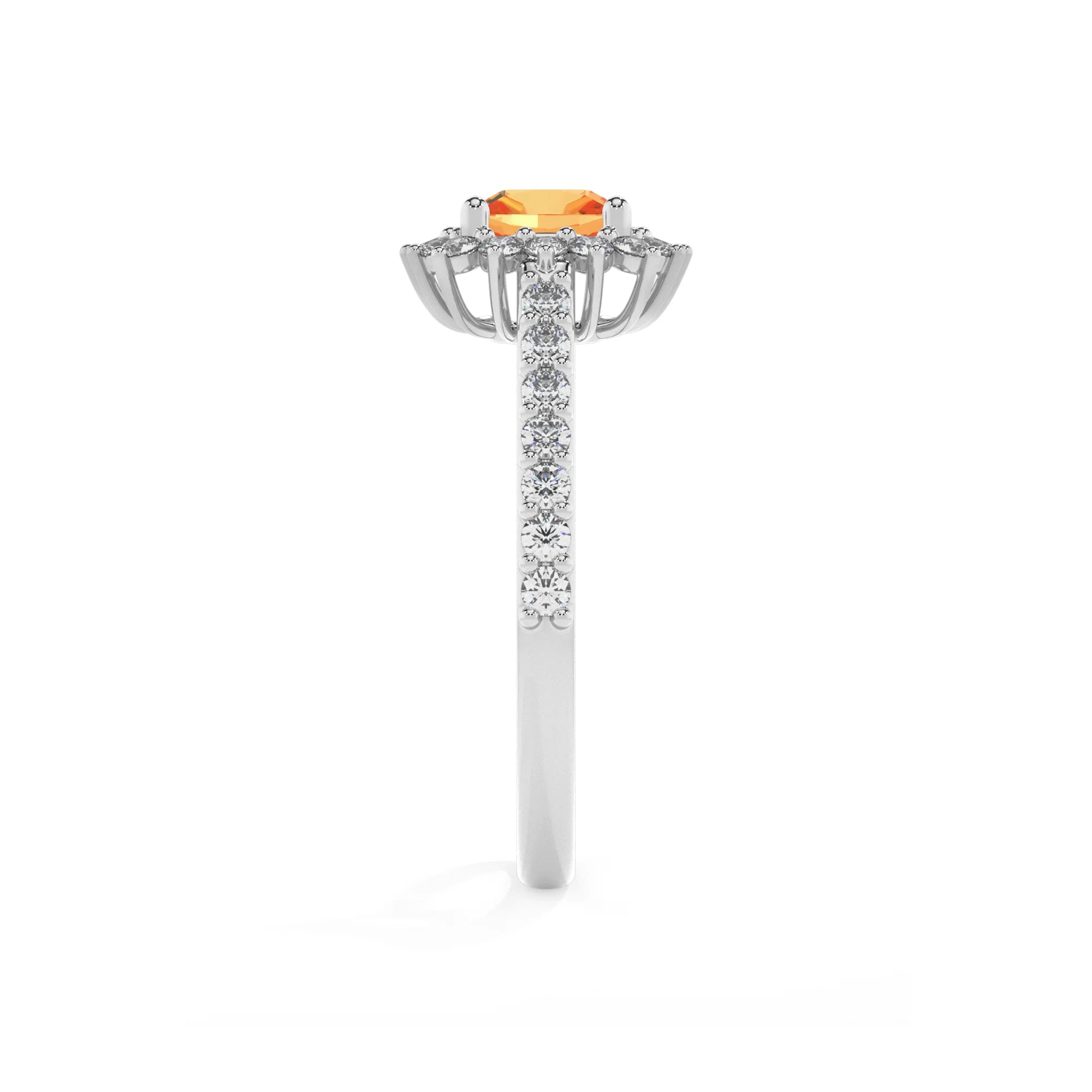 lab grown citrine cushion solitaire rings in platinum 