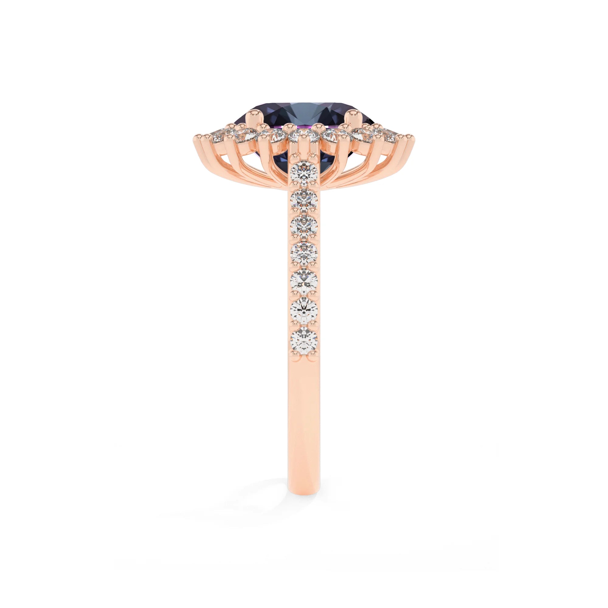 lab grown alexandrite round solitaire rings in rose gold 