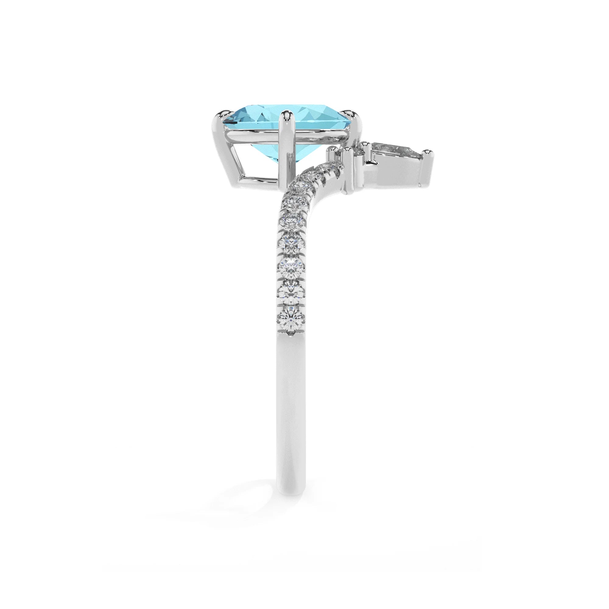 lab grown aquamarine oval solitaire rings in white gold 