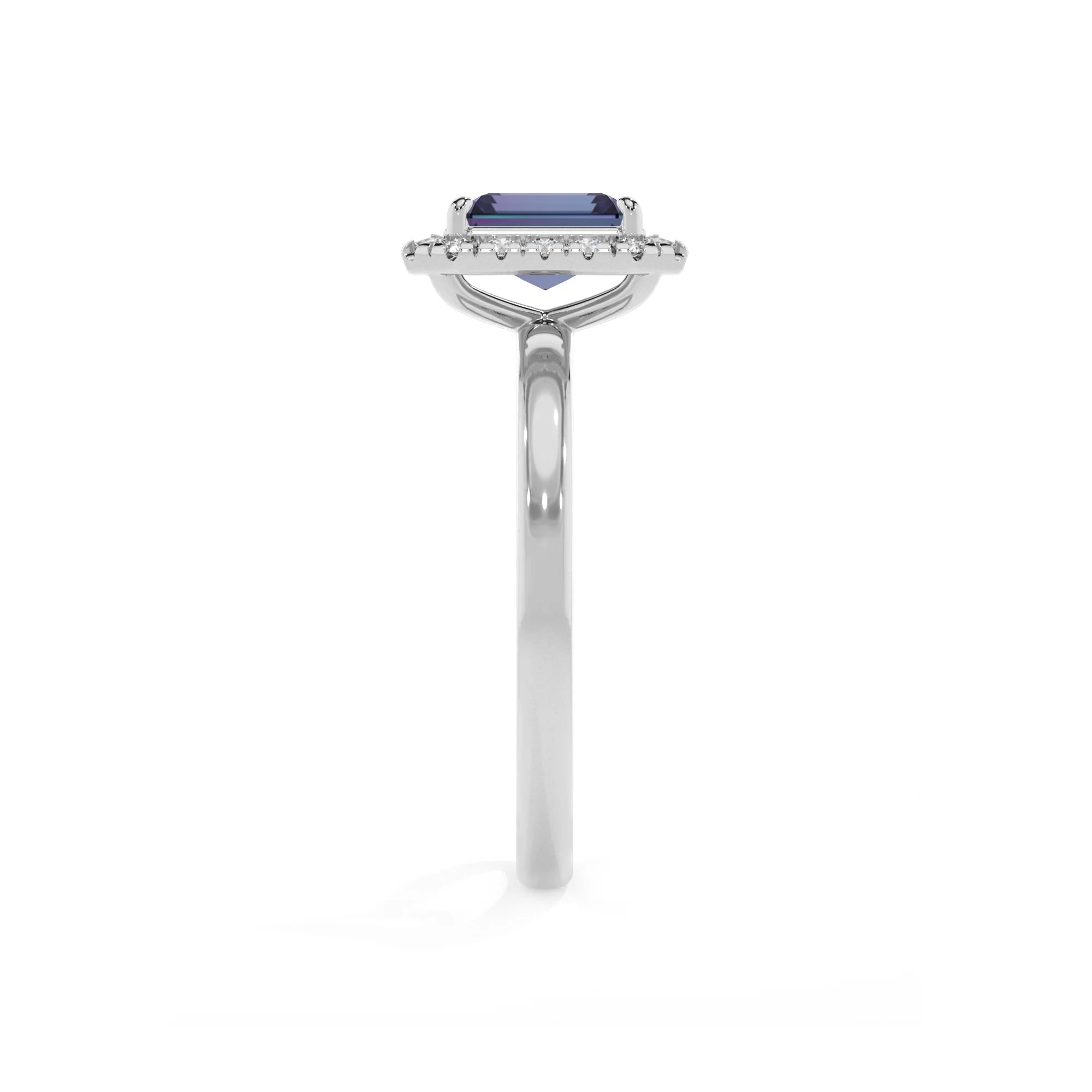 lab grown alexandrite emerald cut solitaire rings in white gold 