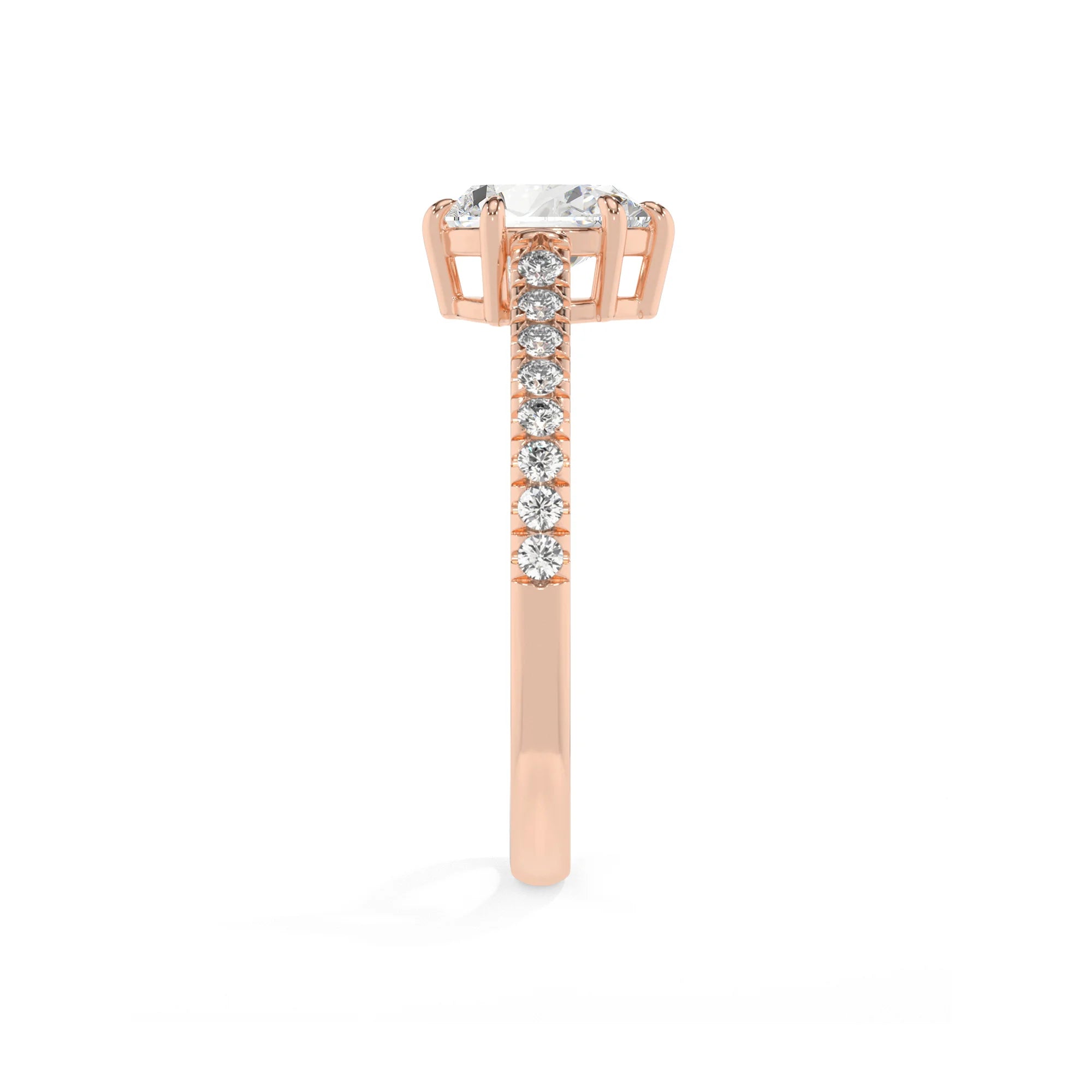 lab grown moissanite pear half eternity solitaire engagement rings in rose gold 