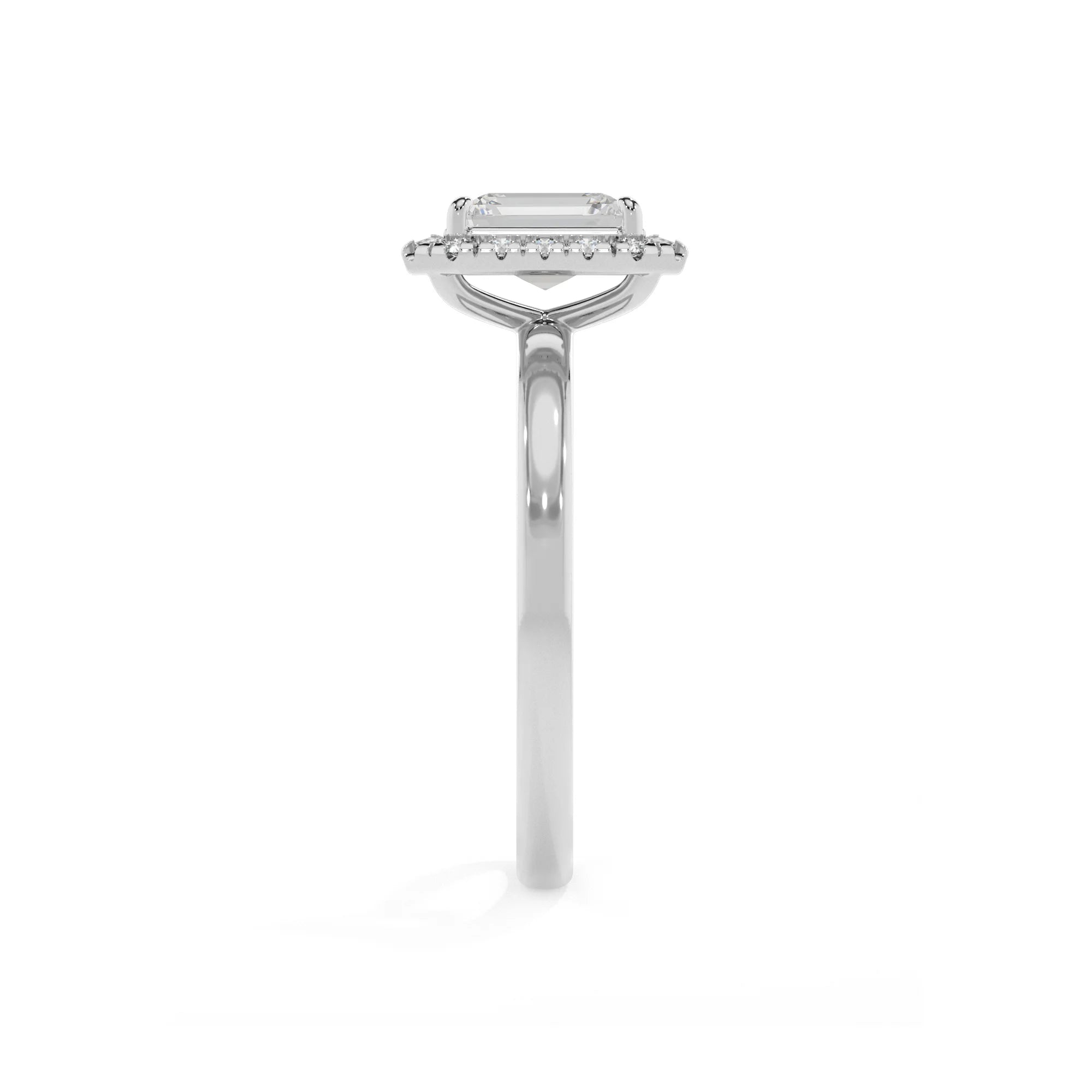 lab grown moissanite emerald cut solitaire rings in white gold 