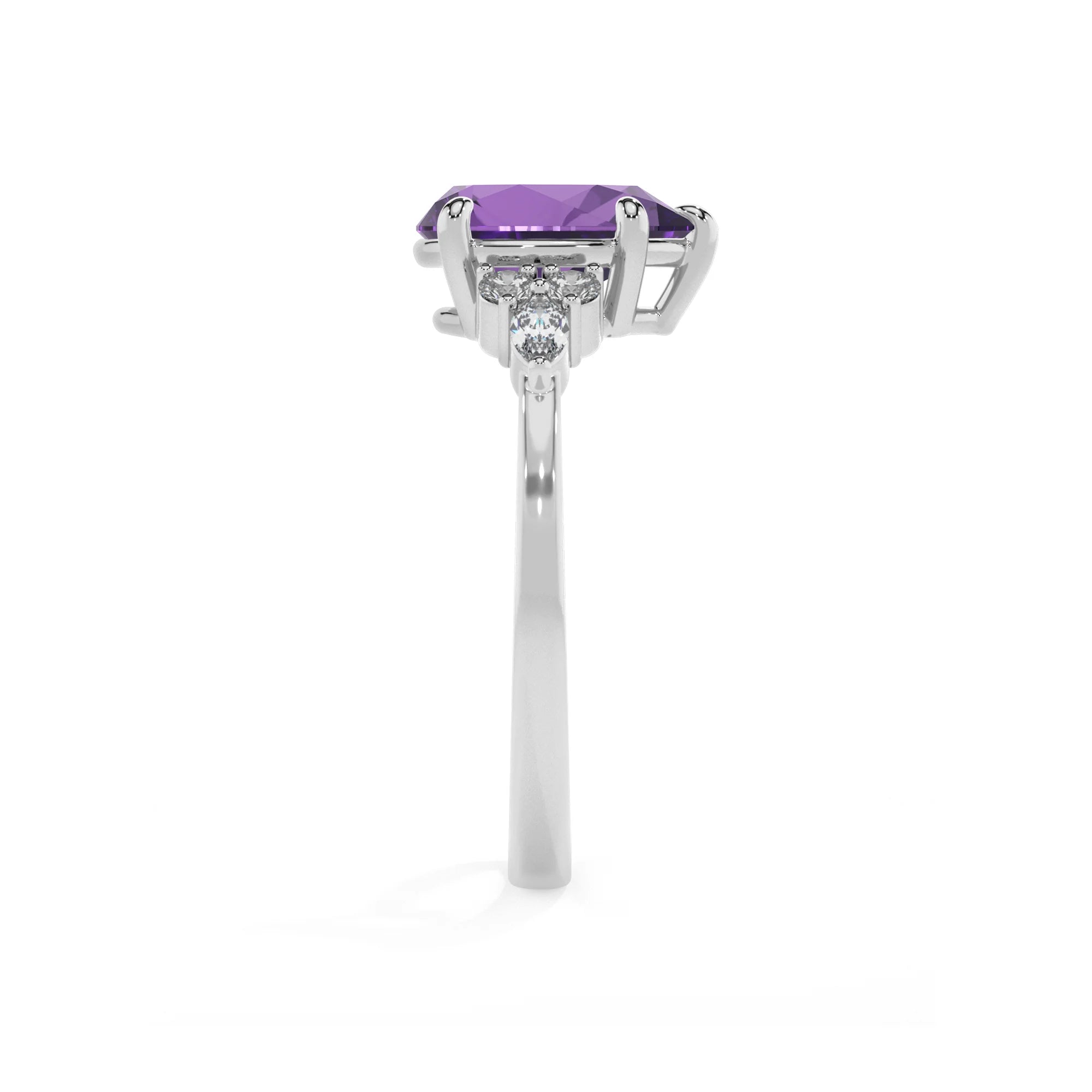 lab grown amethyst pear solitaire rings in sterling silver 