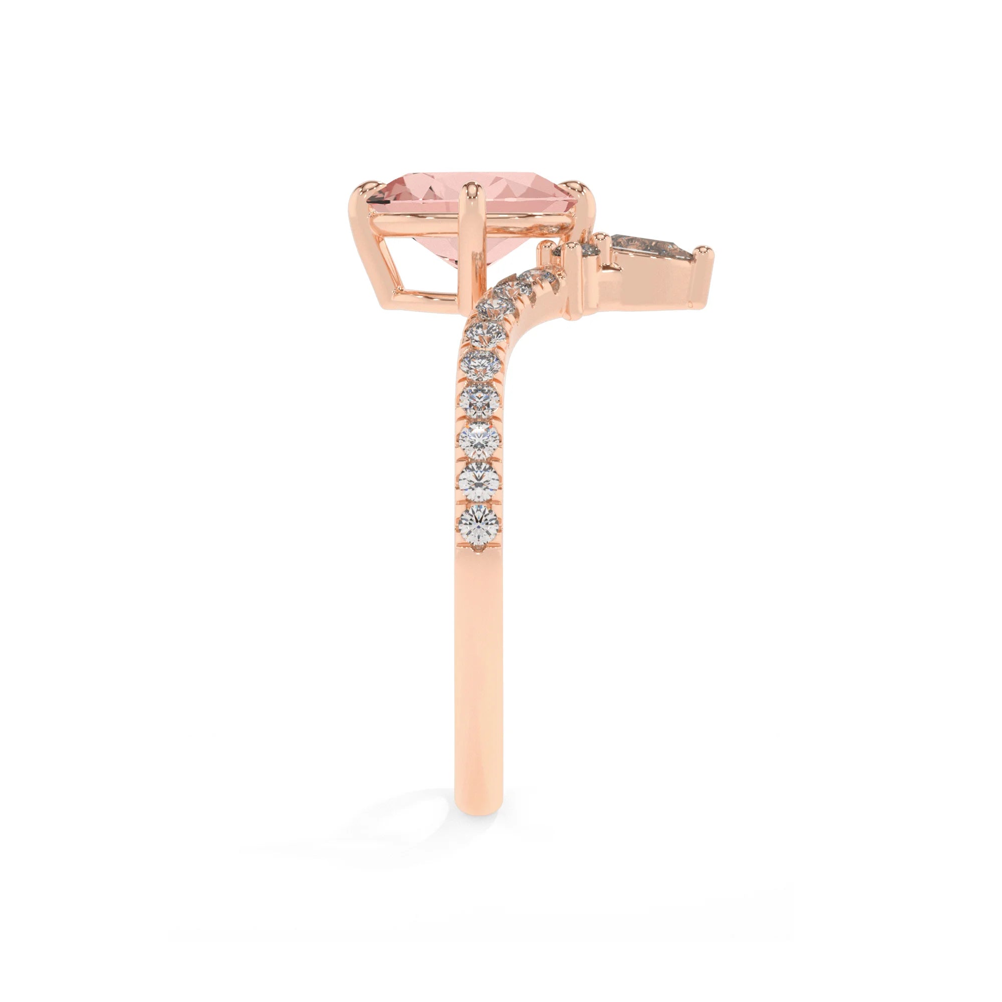 lab grown morganite oval solitaire rings in rose gold 