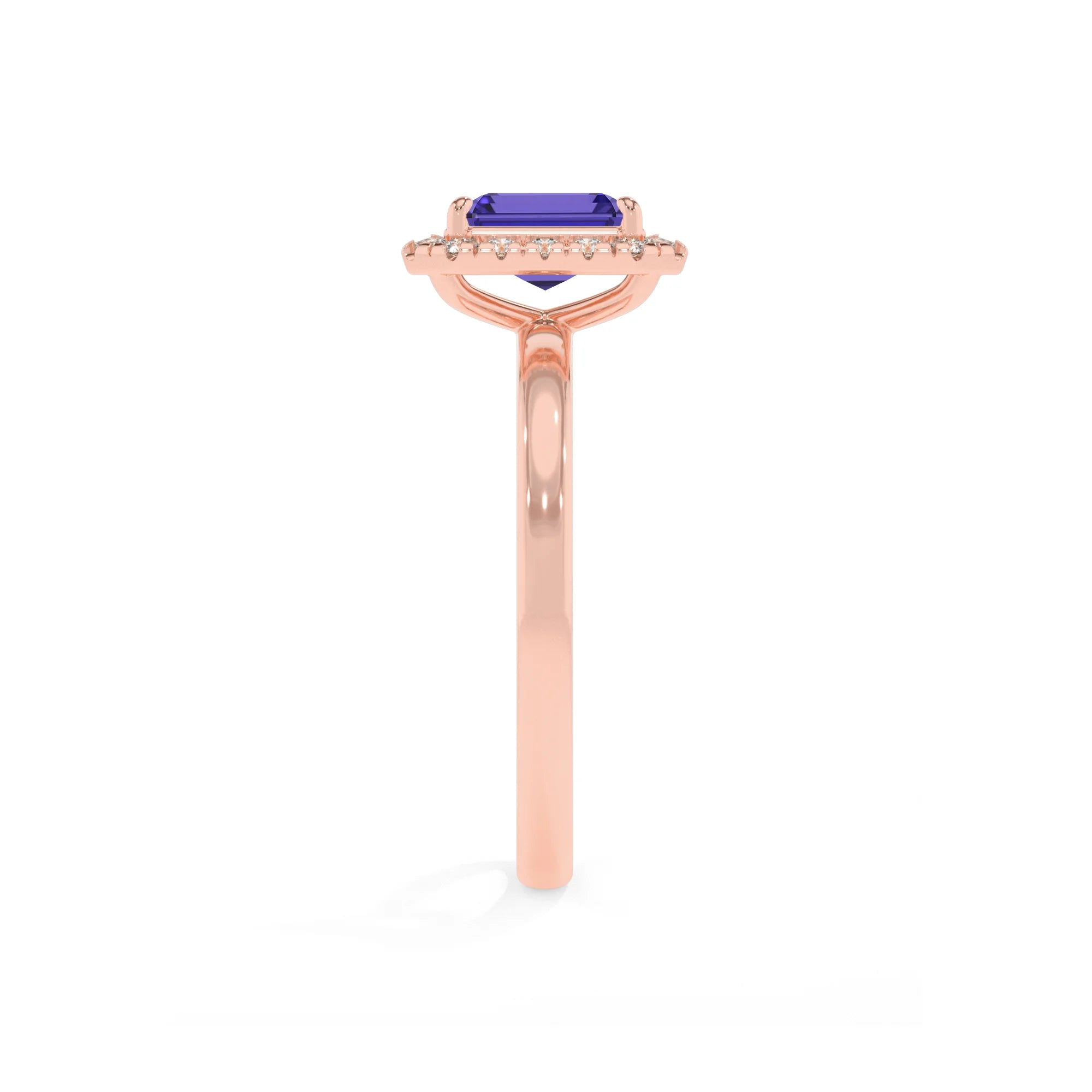 lab grown tanzanite emerald cut solitaire rings in rose gold 