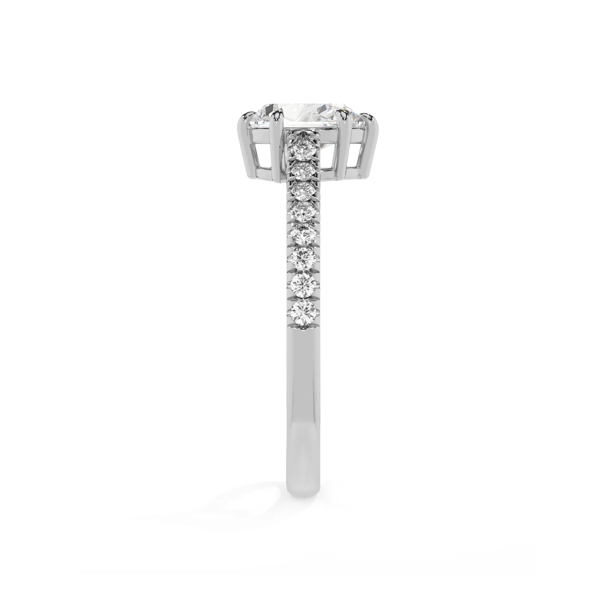 lab grown moissanite pear half eternity solitaire engagement rings in white gold 