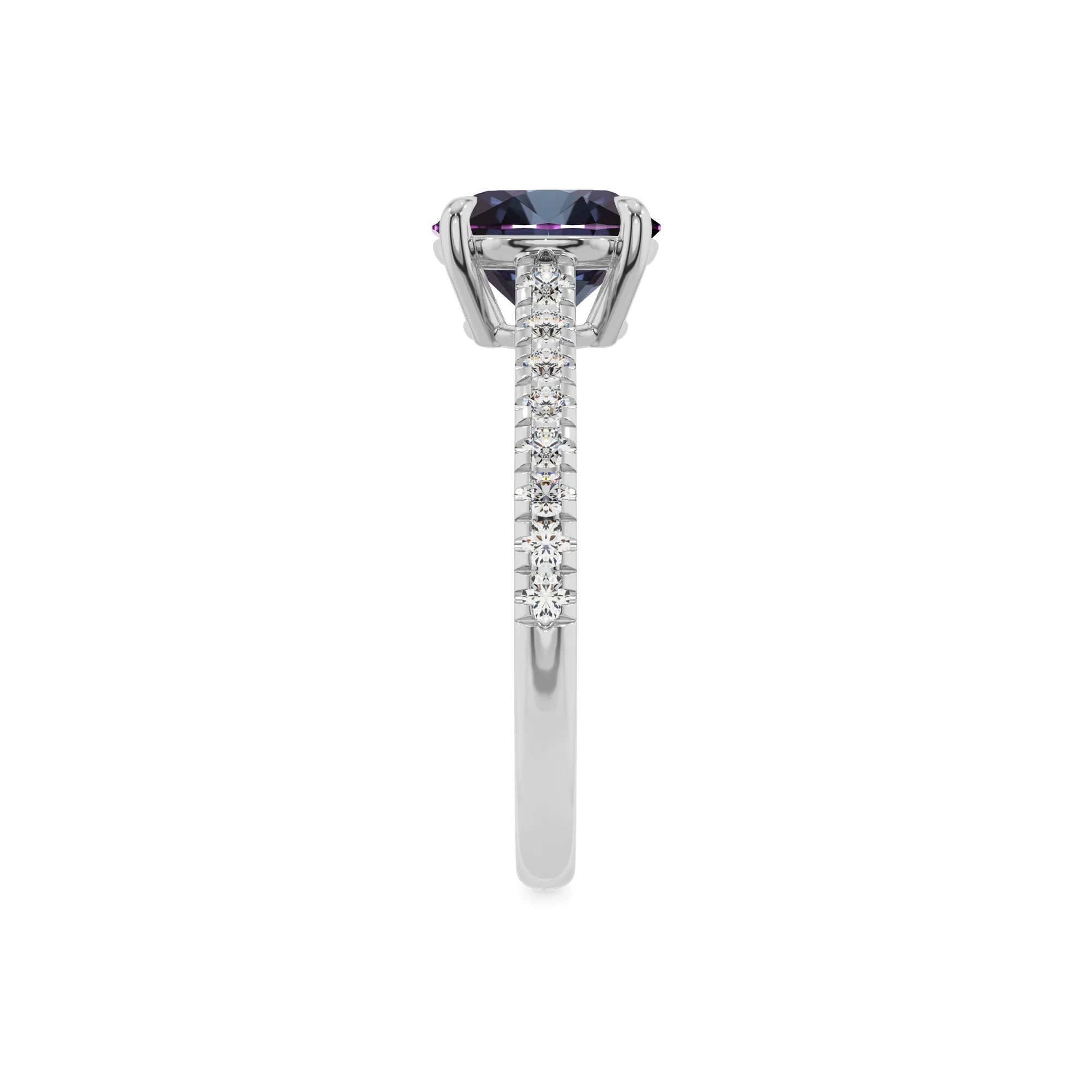 lab grown alexandrite round half eternity solitaire engagement rings in white gold 