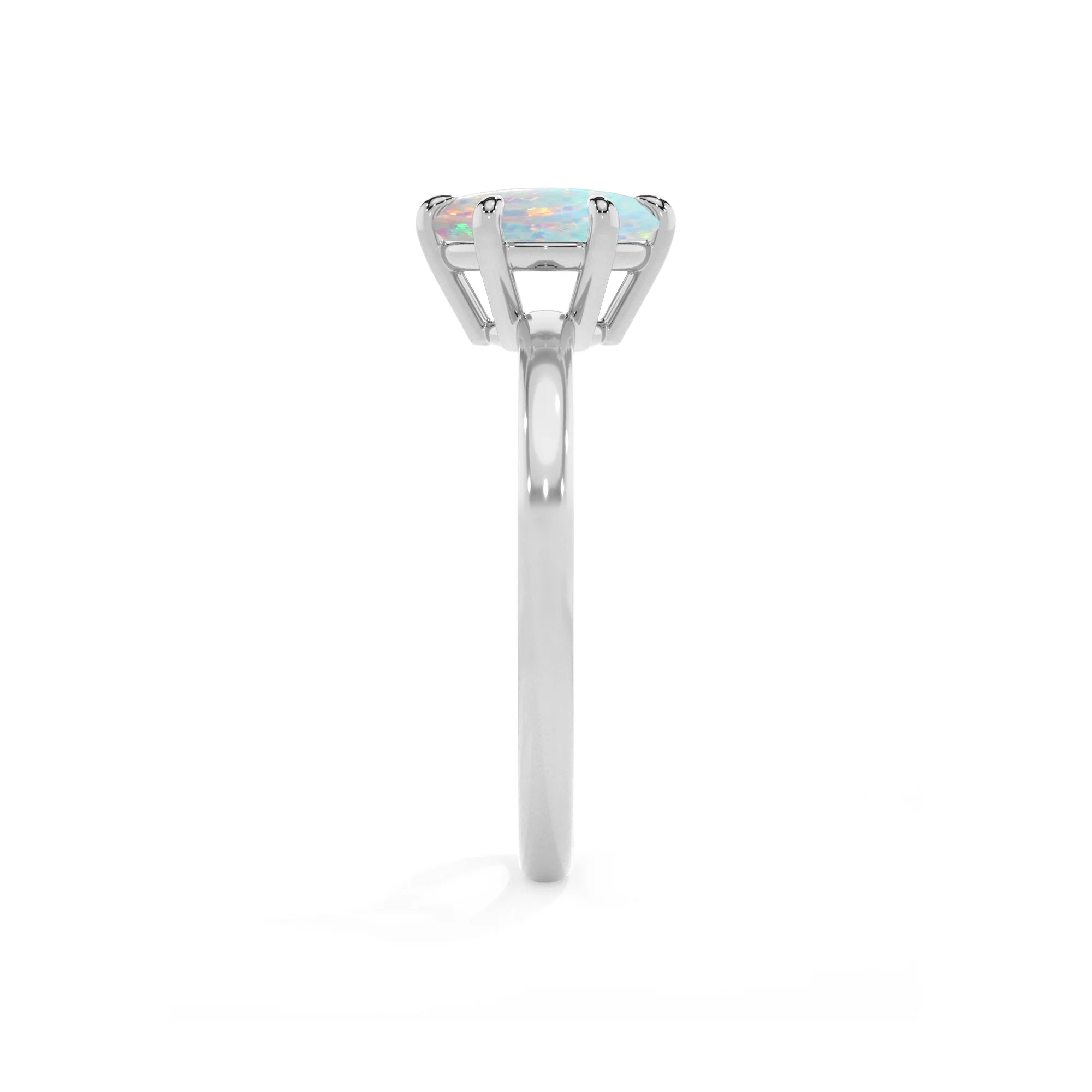 lab grown opal round solitaire rings in white gold 