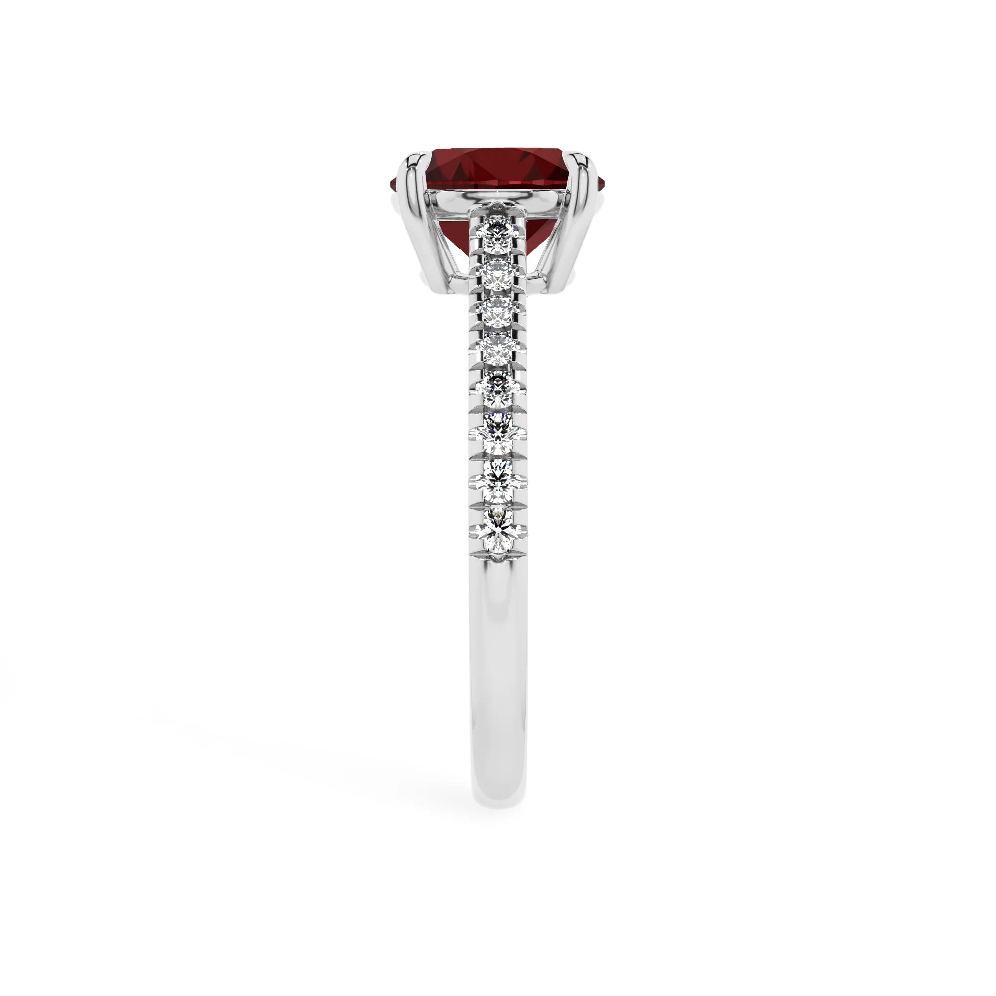 natural garnet round half eternity solitaire engagement rings in white gold 