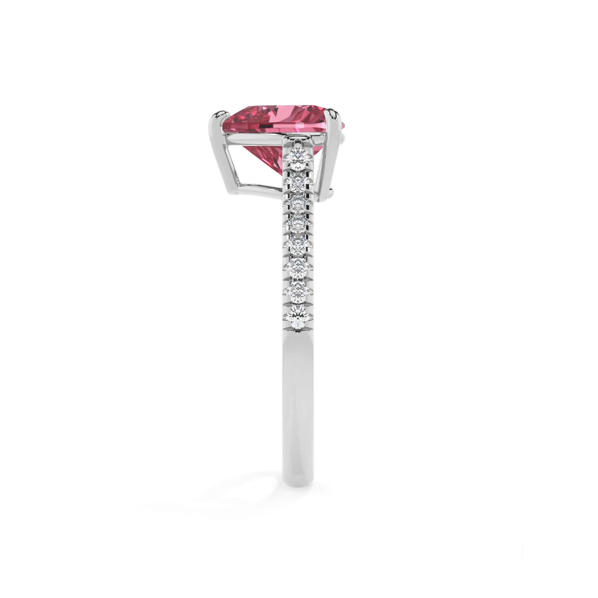 lab grown pink-tourmaline heart half eternity solitaire engagement rings in sterling silver 