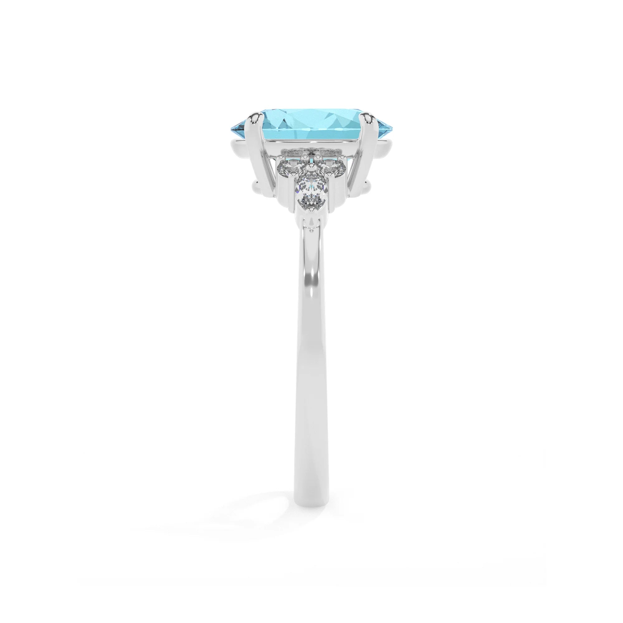 lab grown aquamarine oval solitaire rings in sterling silver 