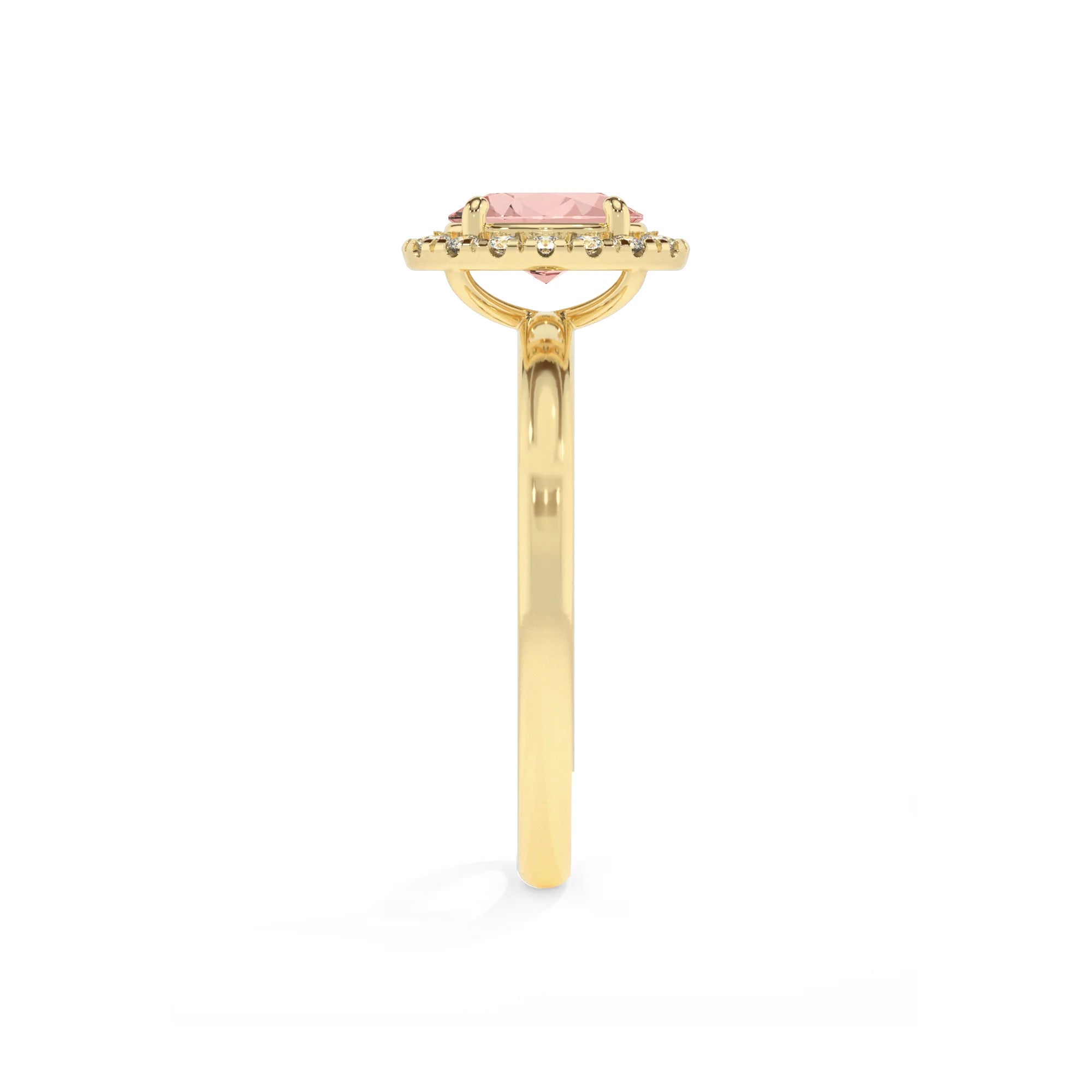 lab grown morganite oval solitaire rings in yellow gold 