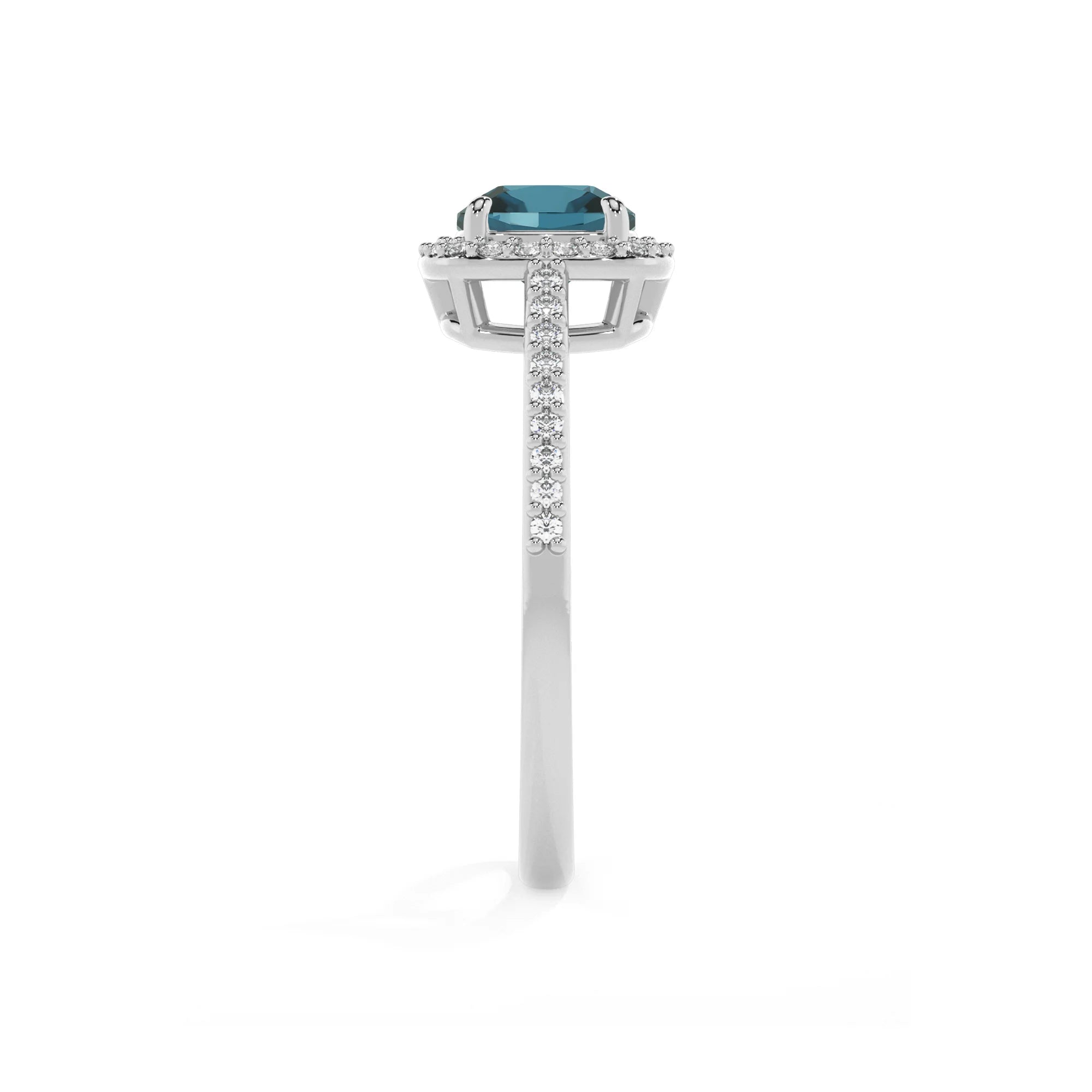natural london-blue-topaz cushion solitaire rings in platinum 