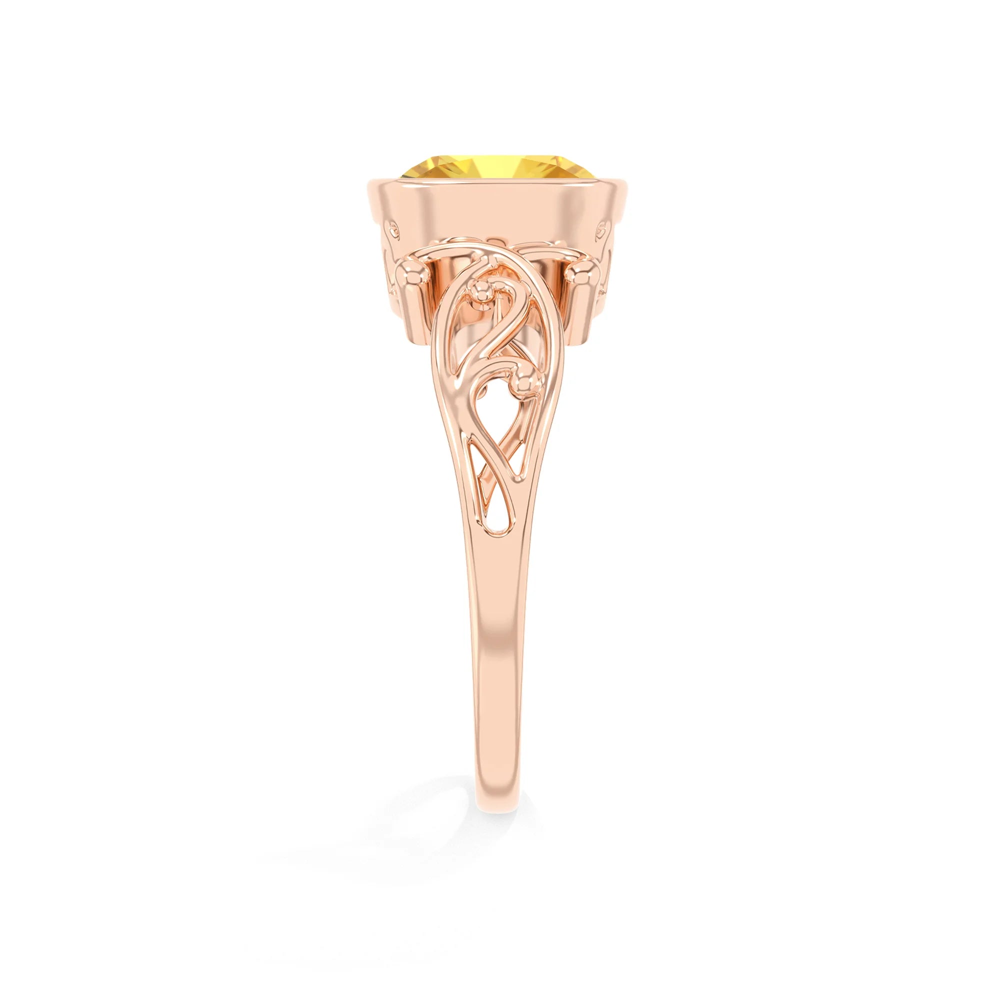 lab grown yellow-sapphire cushion solitaire rings in rose gold 