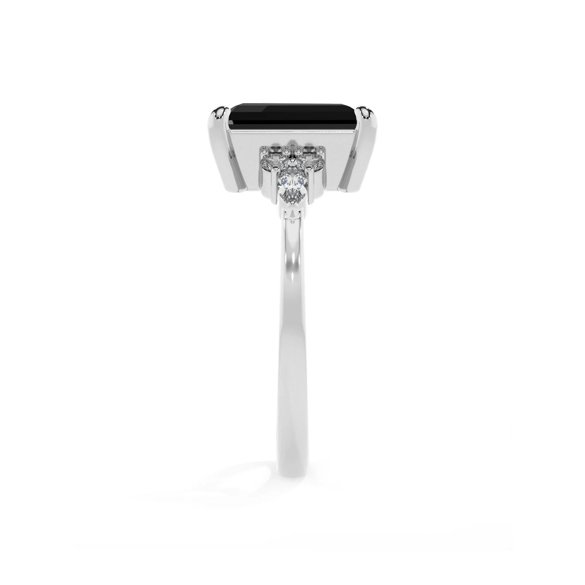 natural black-onyx emerald cut solitaire rings in sterling silver 