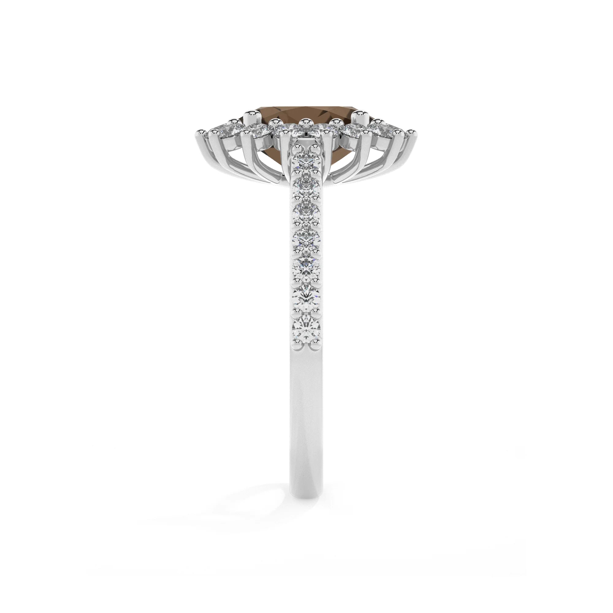 natural smoky-quartz oval solitaire rings in platinum 
