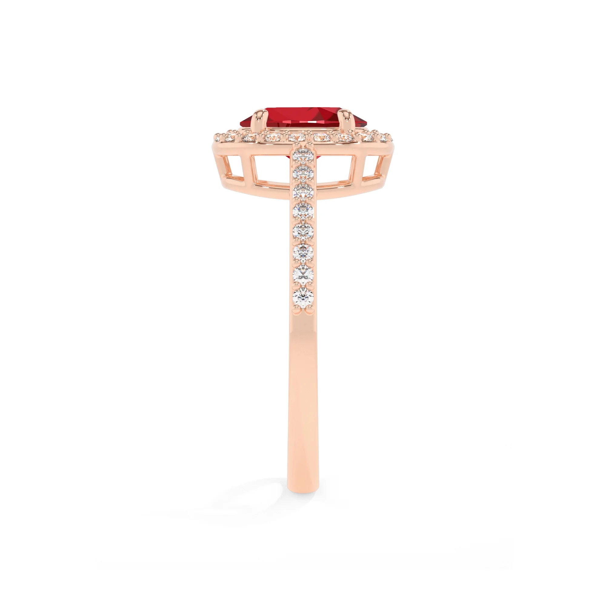 lab grown ruby oval solitaire rings in rose gold 