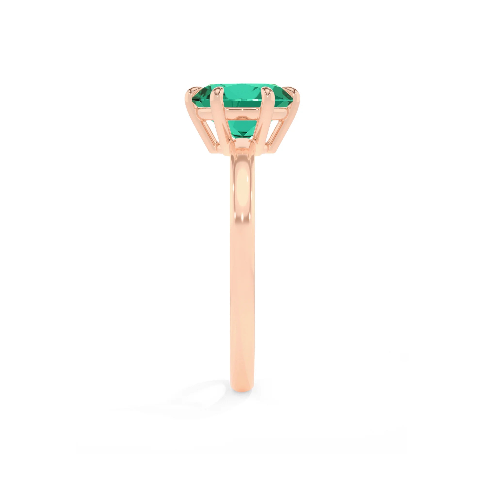 lab grown emerald round solitaire rings in rose gold 