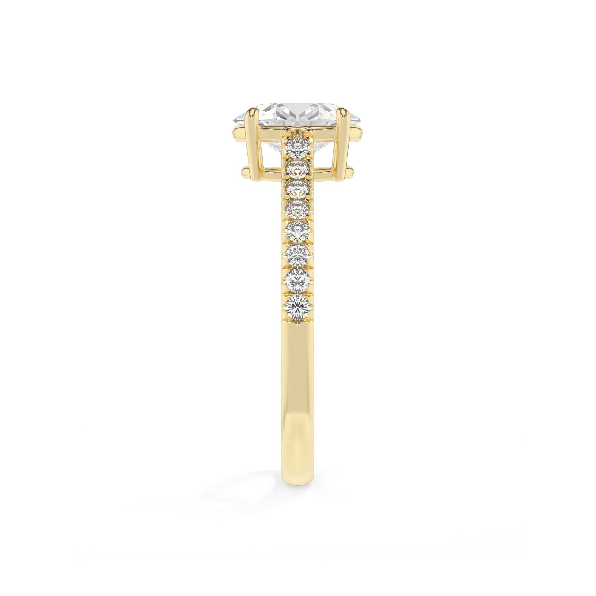 lab grown moissanite oval half eternity solitaire engagement rings in yellow gold 
