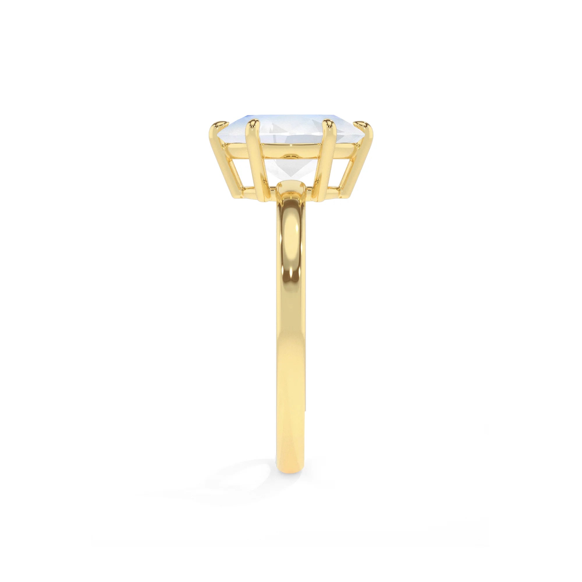 natural rainbow-moonstone oval solitaire rings in yellow gold 