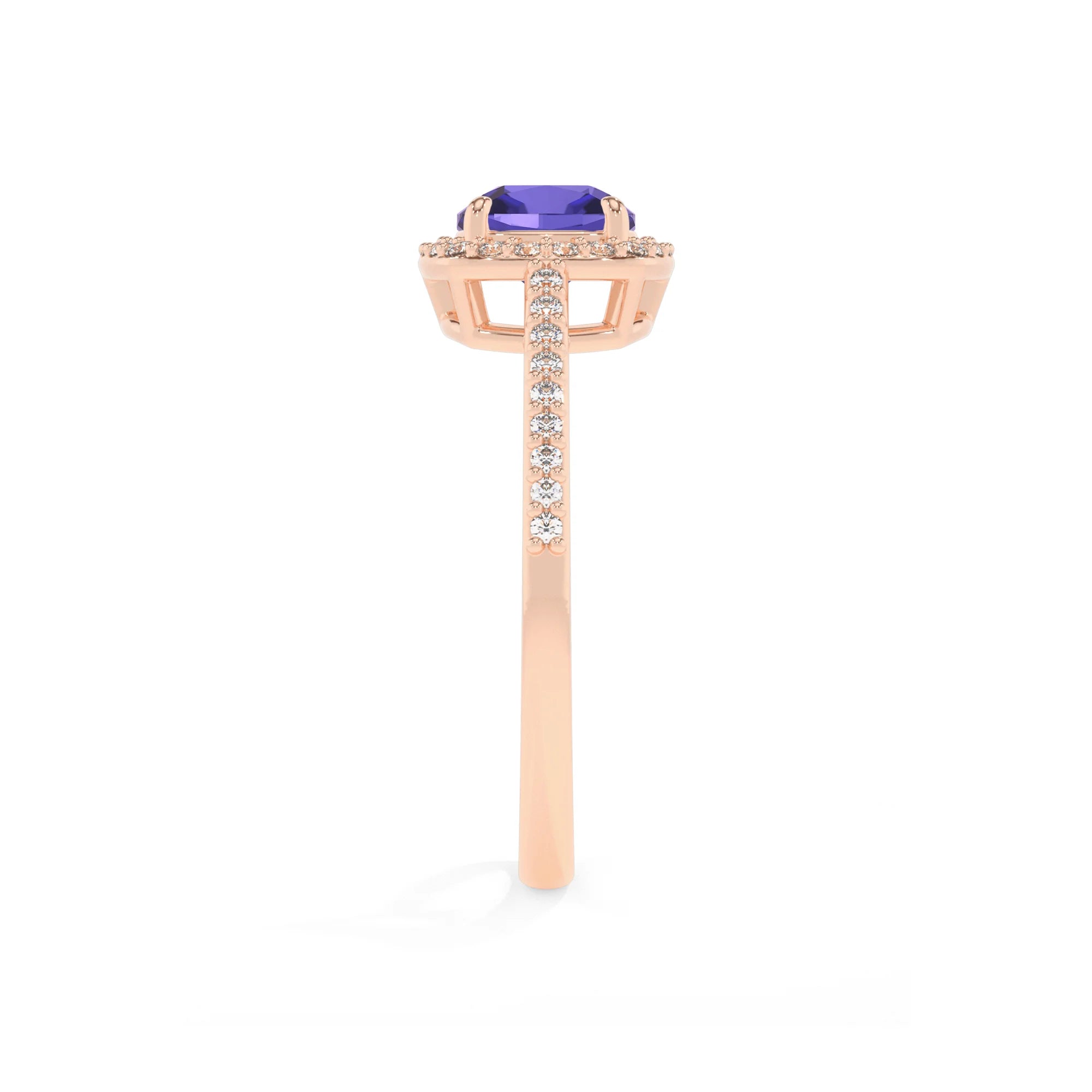 lab grown tanzanite cushion solitaire rings in rose gold 