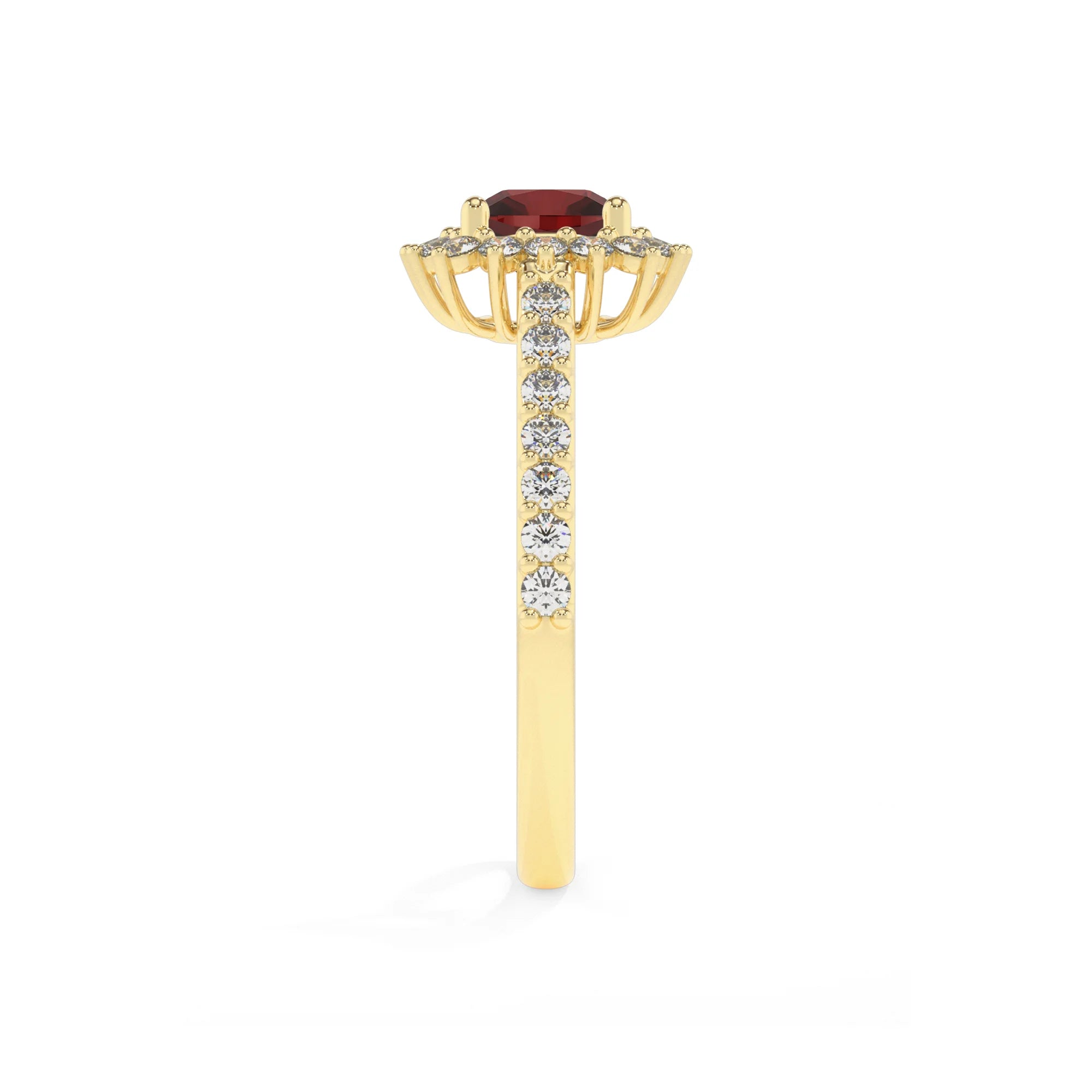 natural garnet cushion solitaire rings in yellow gold 