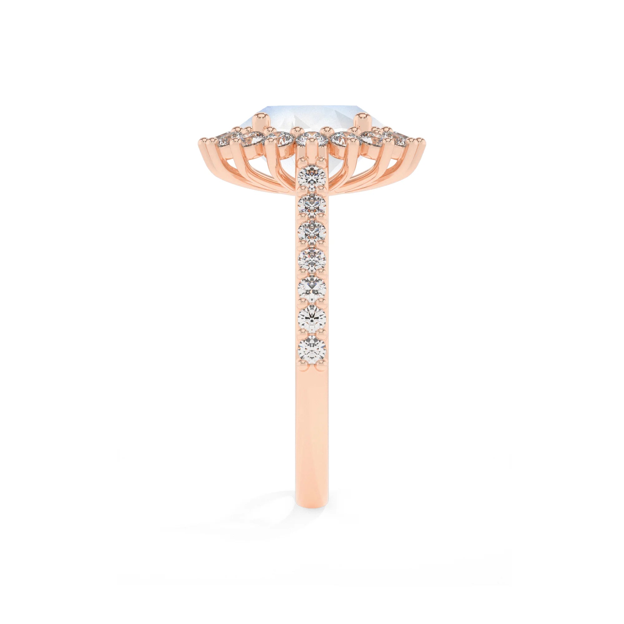 natural rainbow-moonstone round solitaire rings in rose gold 