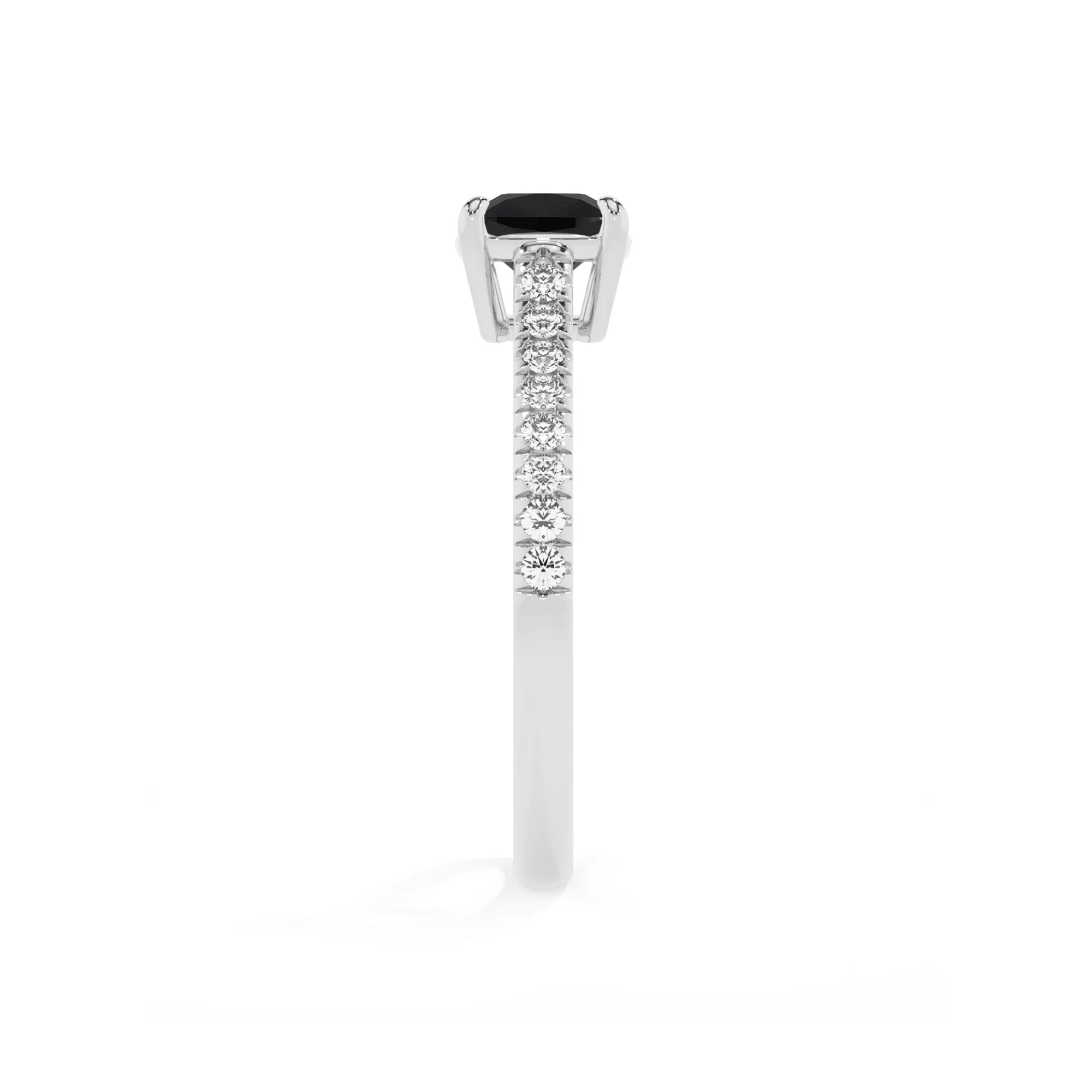 natural black-onyx cushion half eternity solitaire engagement rings in sterling silver 