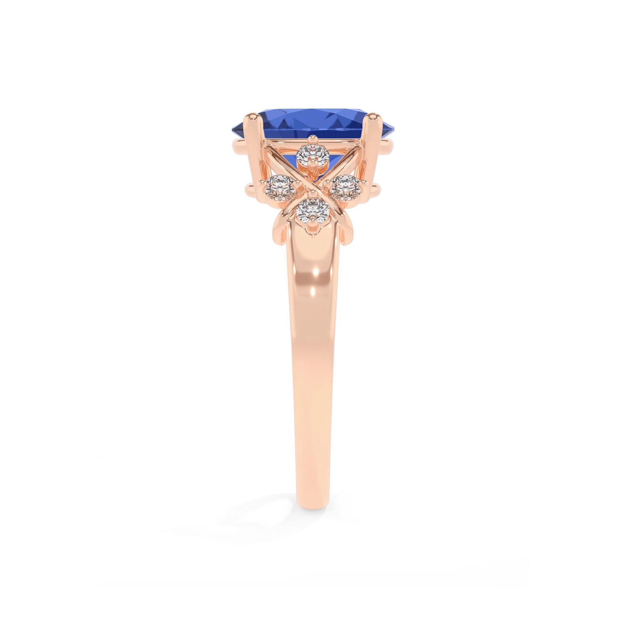lab grown blue-sapphire oval solitaire rings in rose gold 