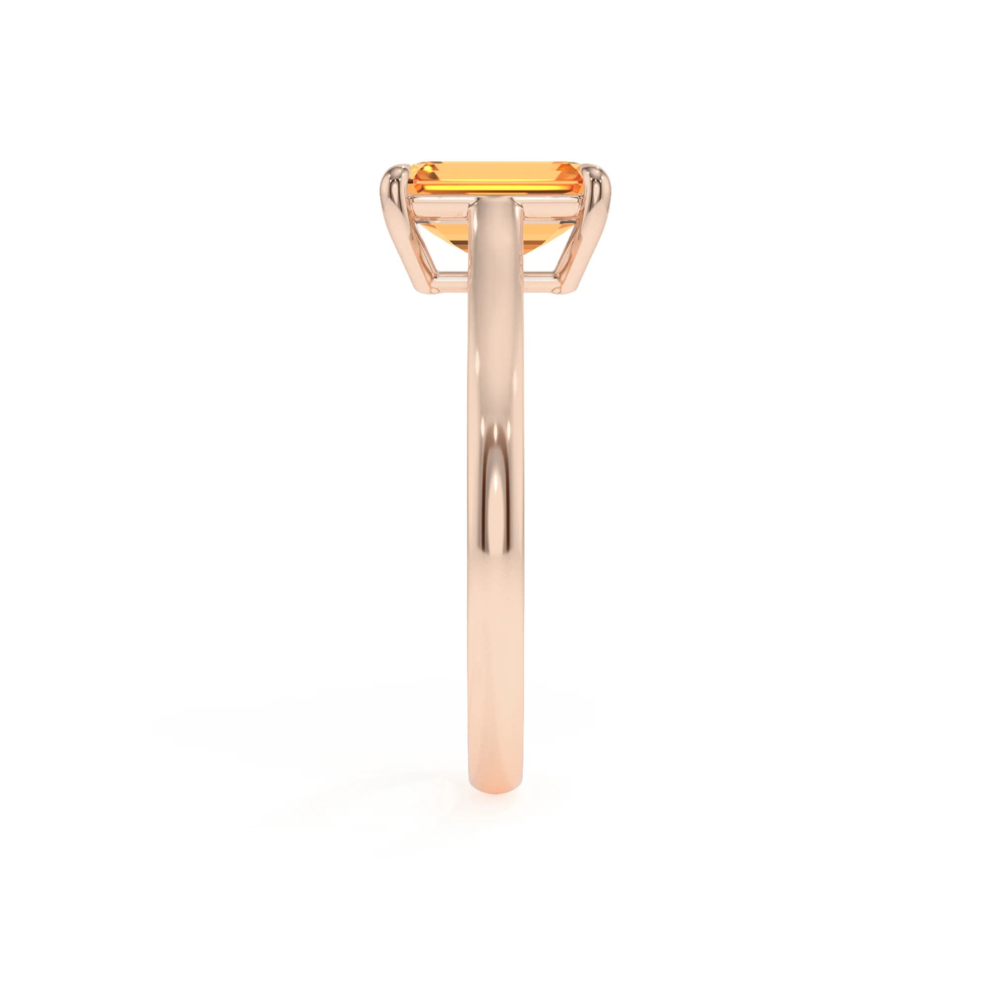 lab grown citrine emerald cut solitaire rings in rose gold 