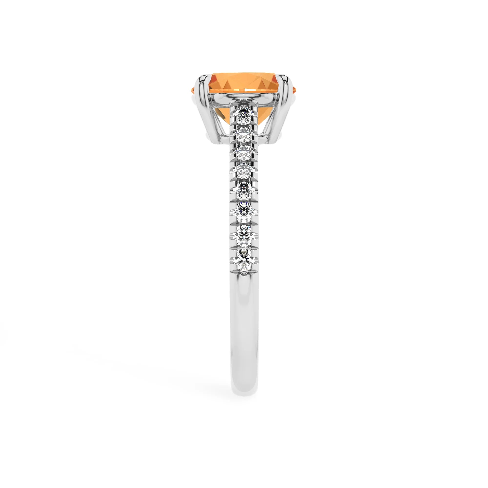 lab grown citrine round half eternity solitaire engagement rings in platinum 