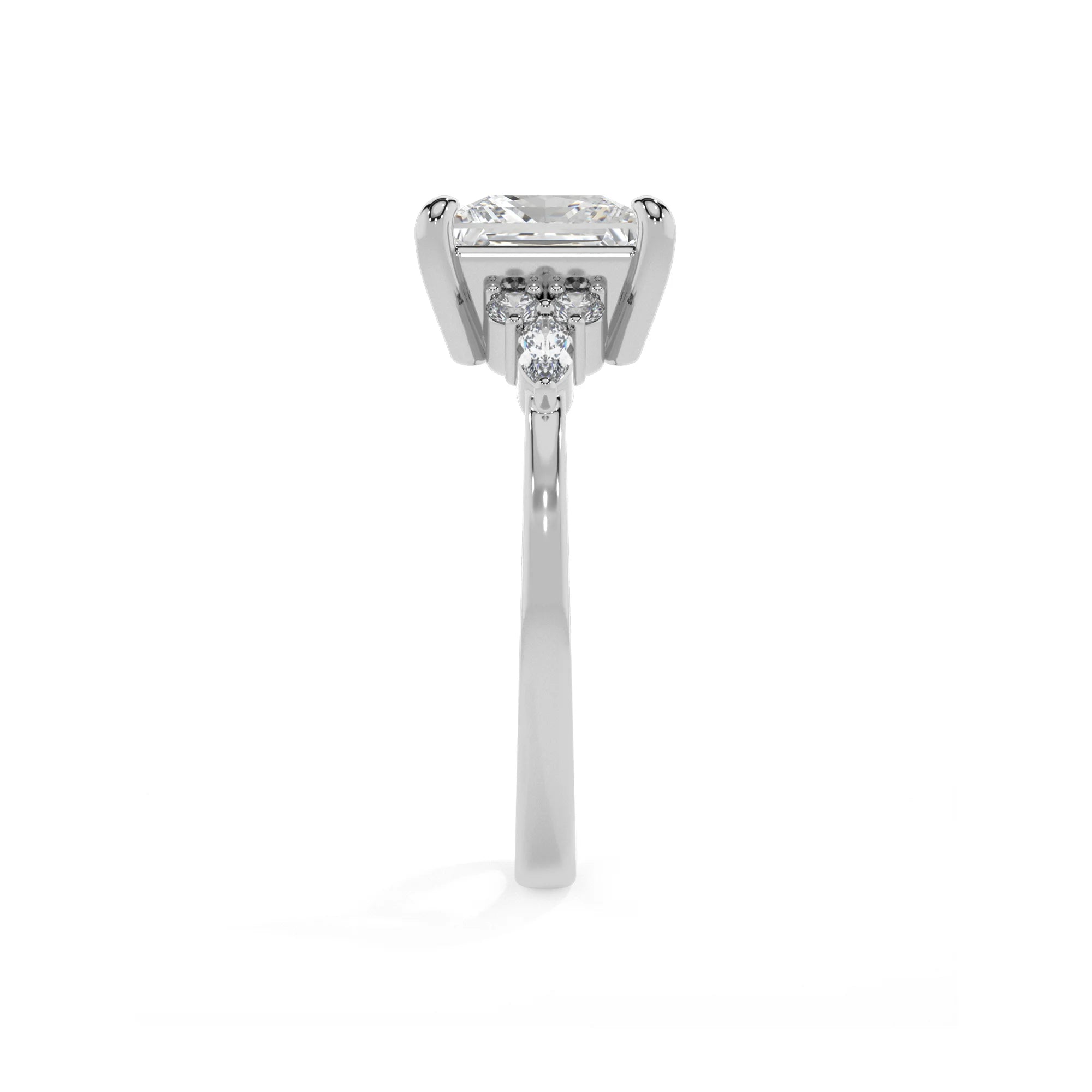 lab grown moissanite princess solitaire rings in platinum 