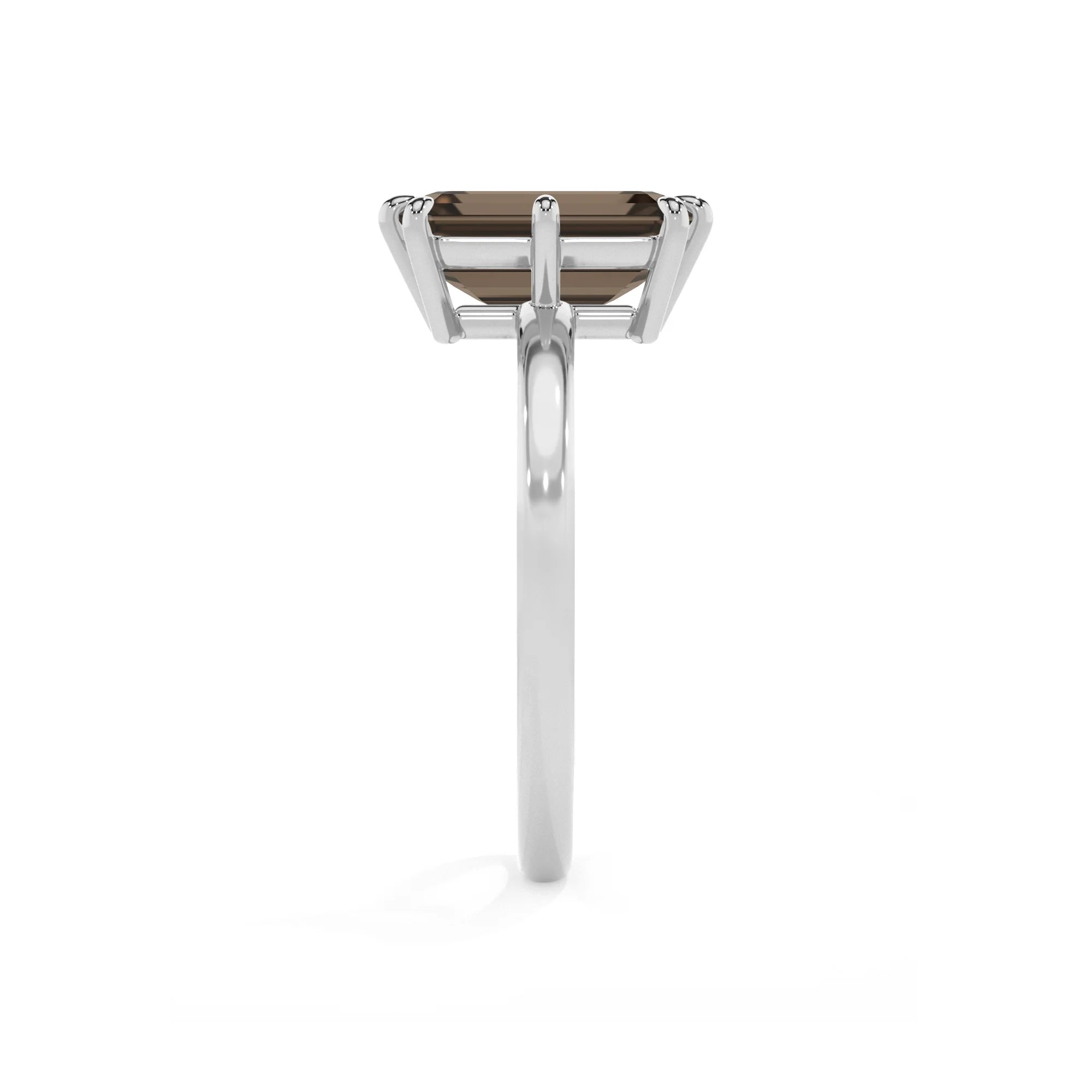 natural smoky-quartz emerald cut solitaire rings in sterling silver 