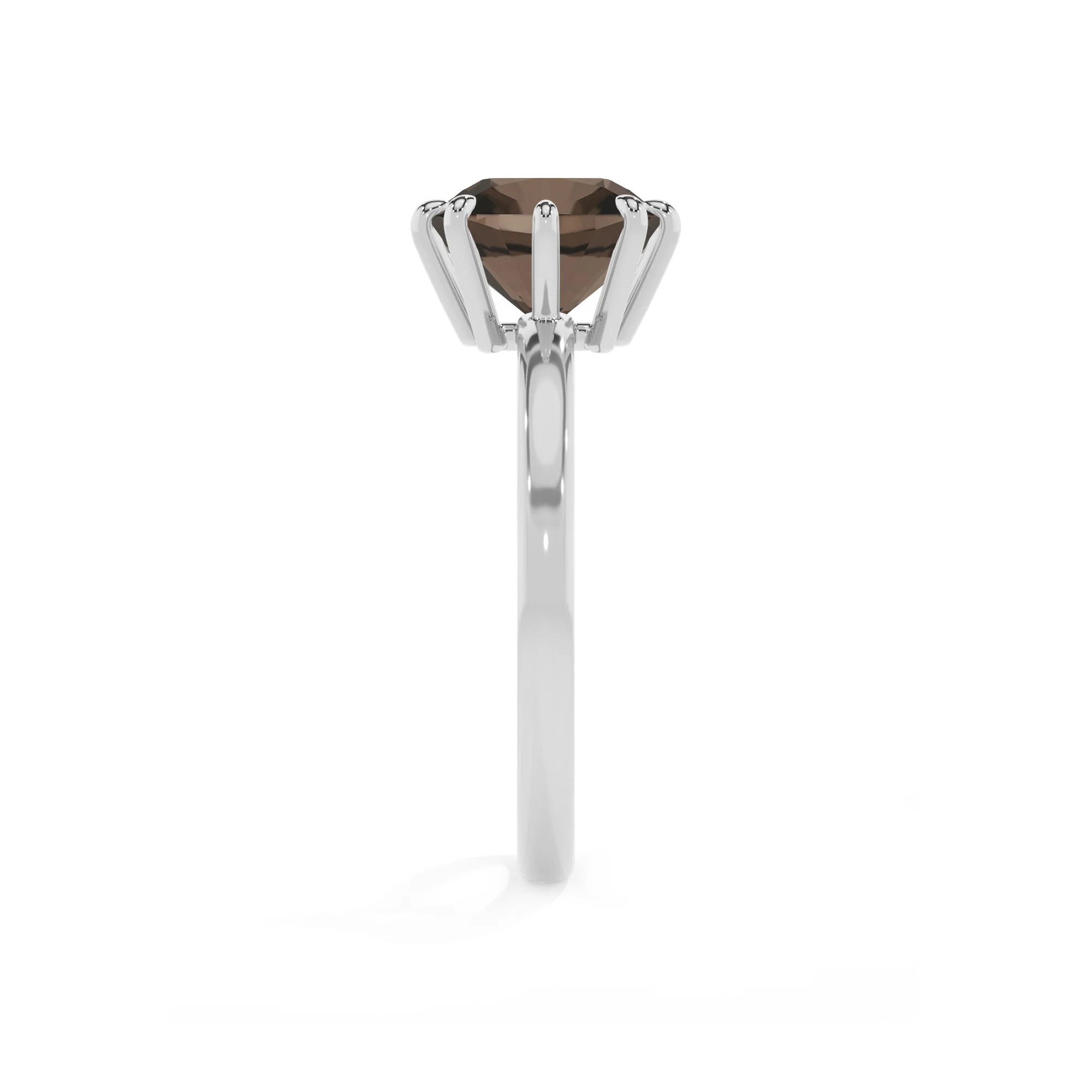 natural smoky-quartz cushion solitaire rings in white gold 