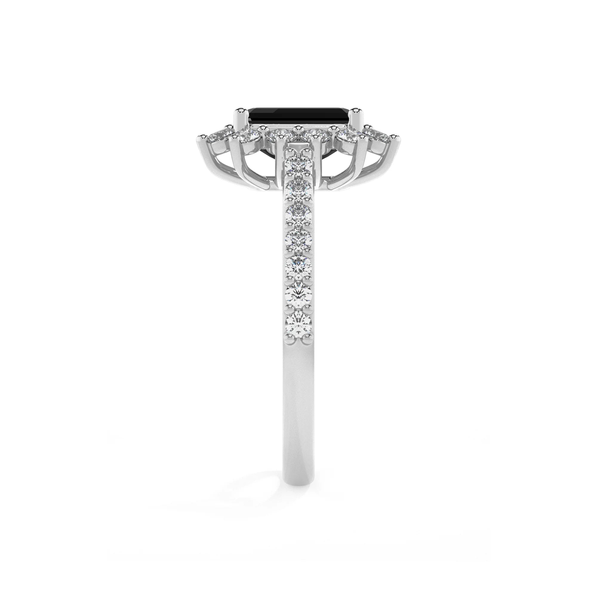 natural black-onyx emerald cut solitaire rings in white gold 