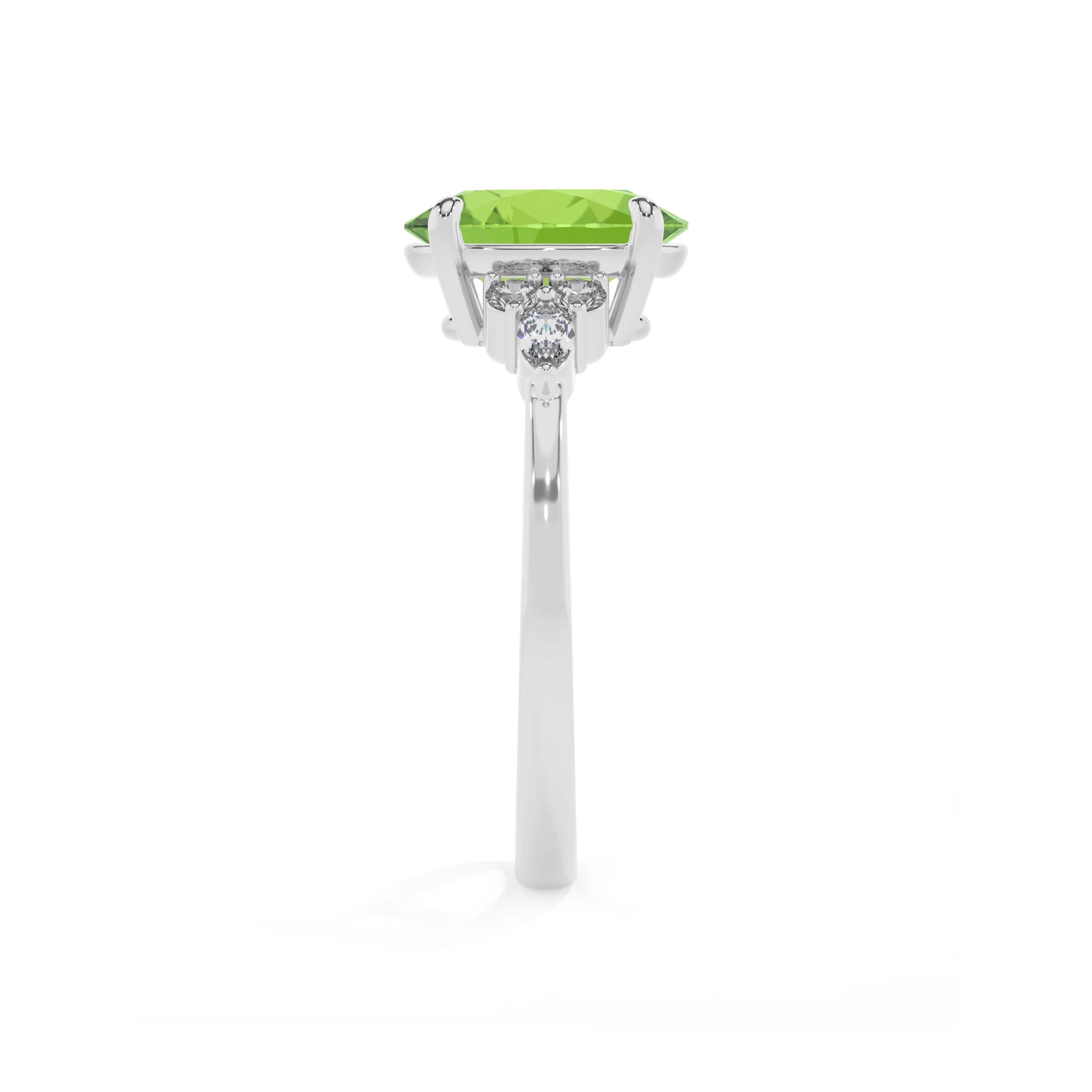 natural peridot oval solitaire rings in white gold 
