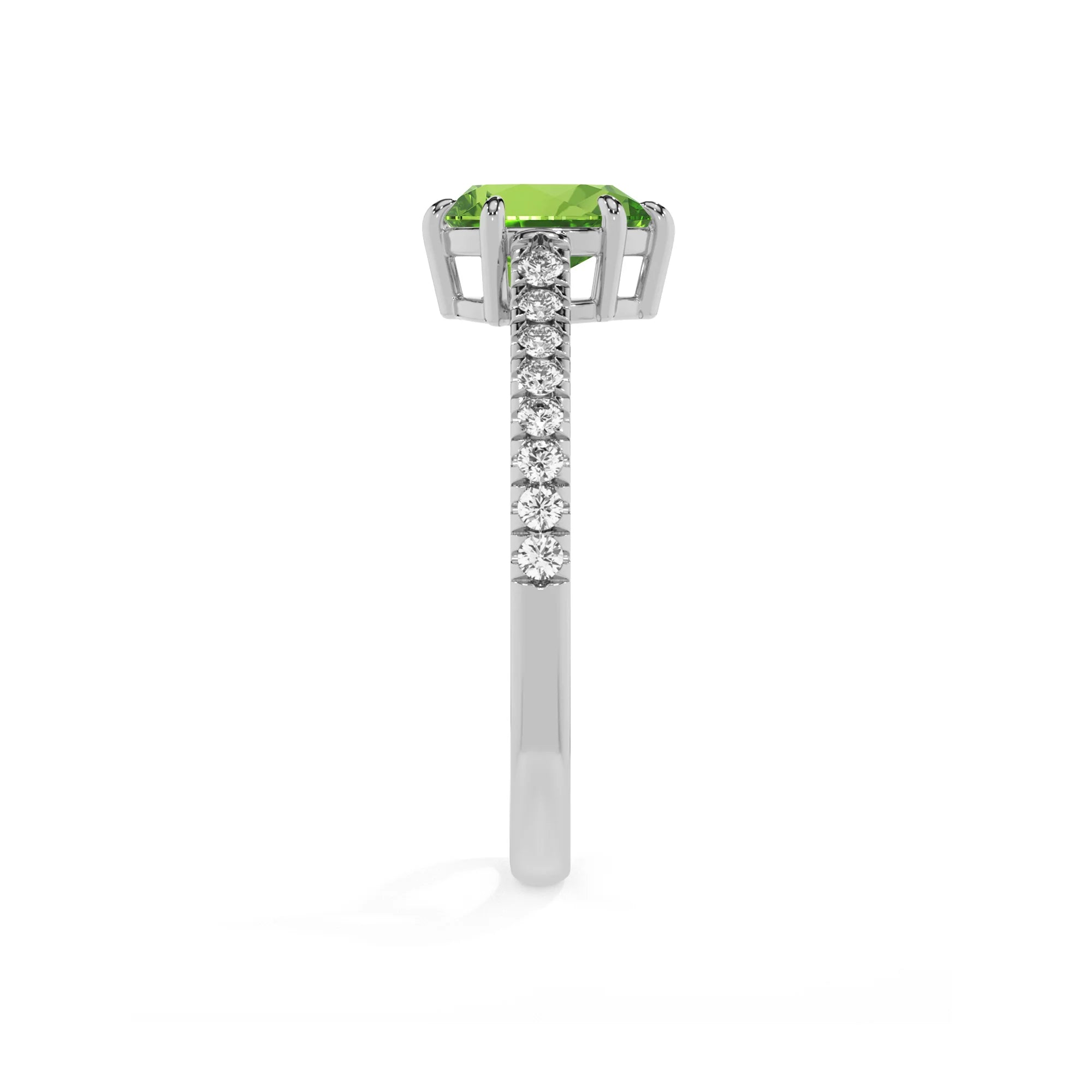 natural peridot pear half eternity solitaire engagement rings in platinum 