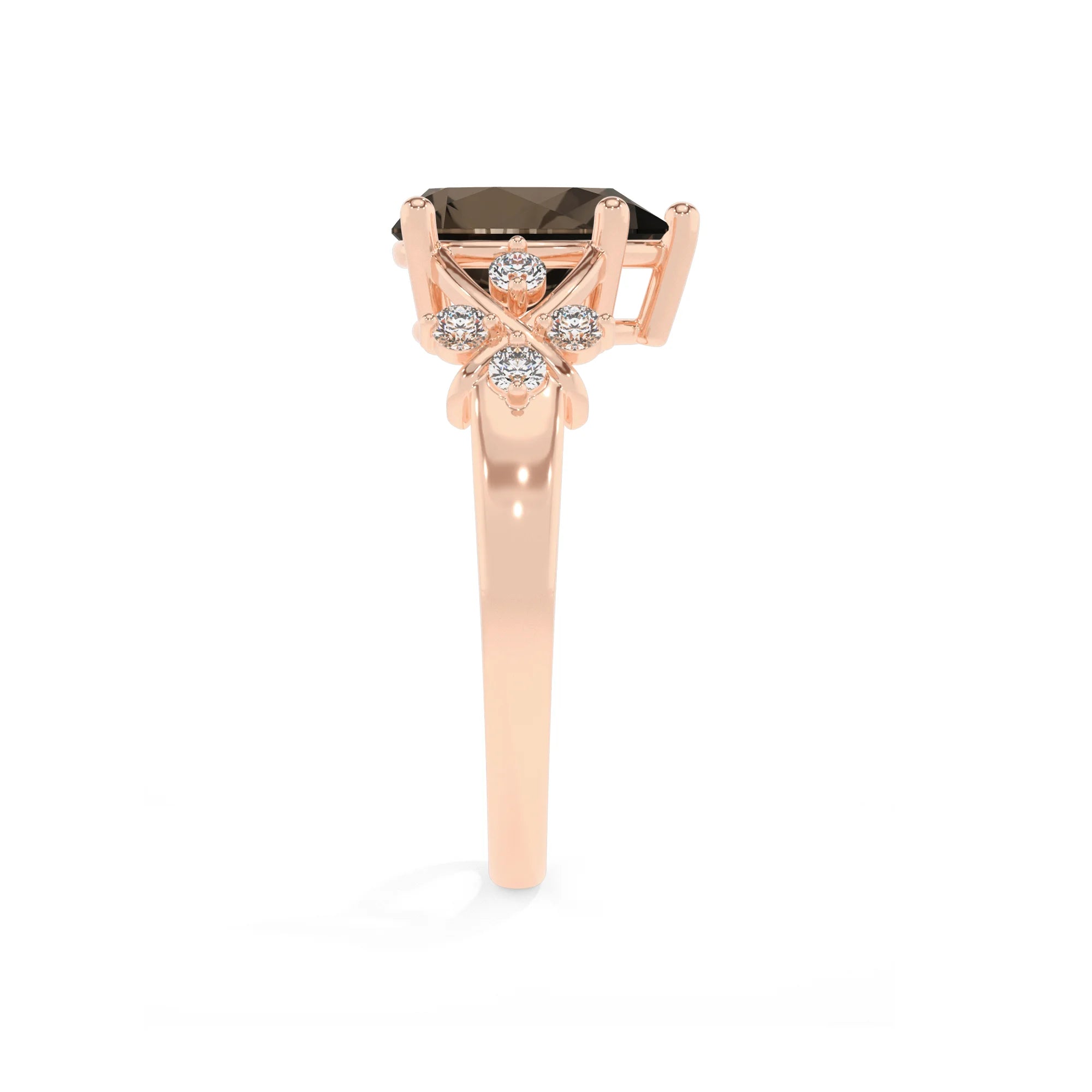 natural smoky-quartz pear solitaire rings in rose gold 