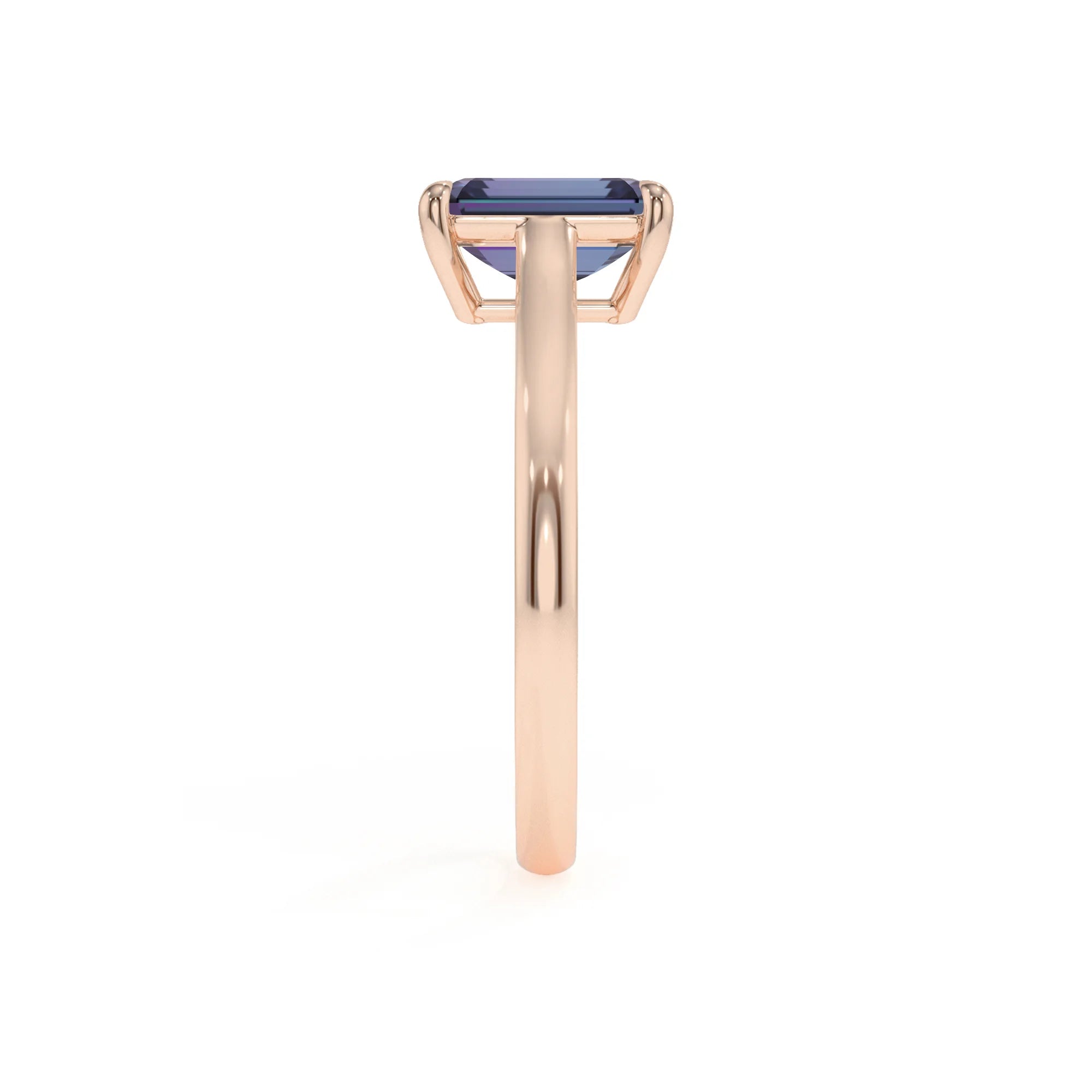 lab grown alexandrite emerald cut solitaire rings in rose gold 
