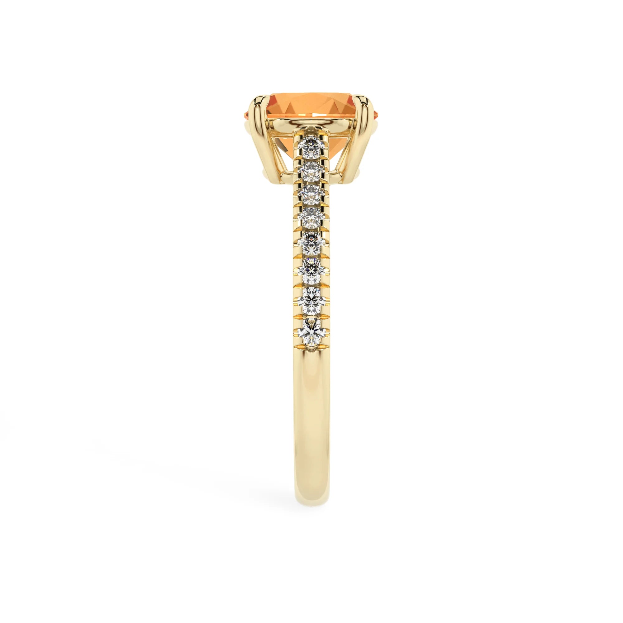 lab grown citrine round half eternity solitaire engagement rings in yellow gold 