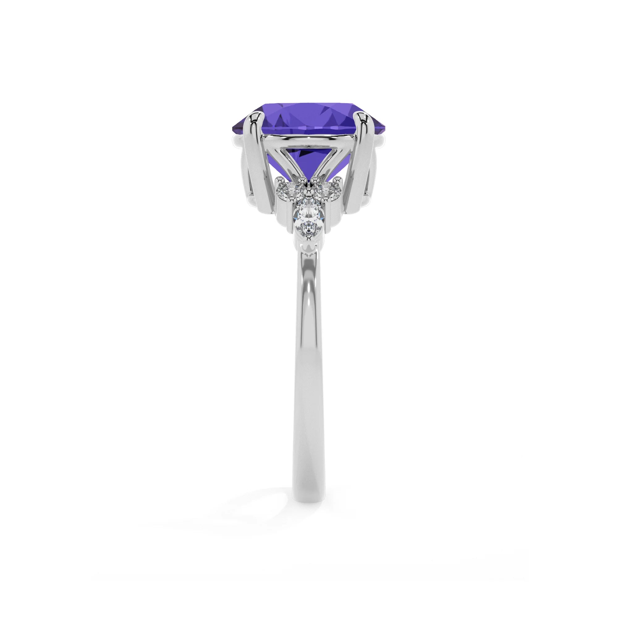 lab grown tanzanite round solitaire rings in platinum 