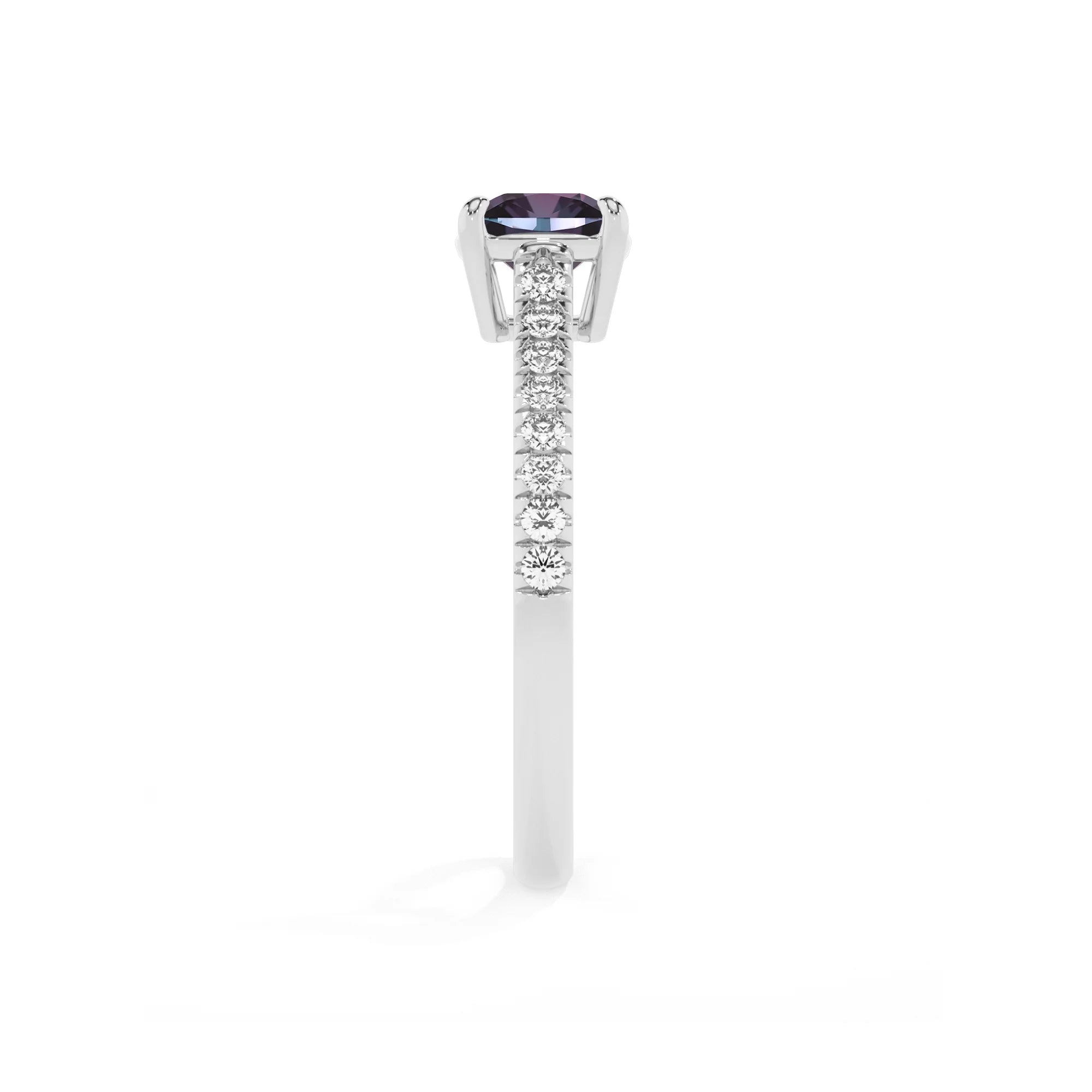 lab grown alexandrite cushion half eternity solitaire engagement rings in sterling silver 