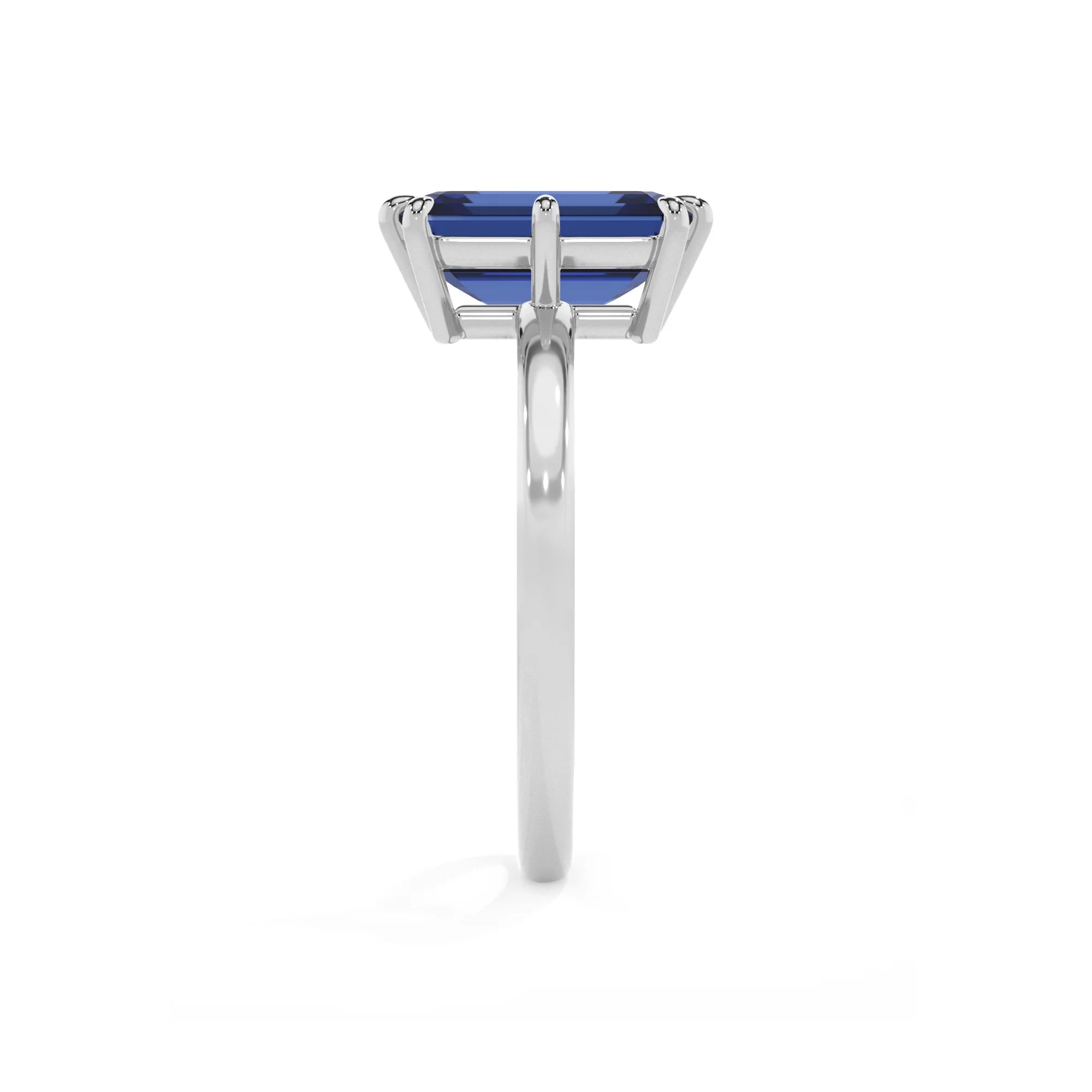lab grown blue-sapphire emerald cut solitaire rings in platinum 