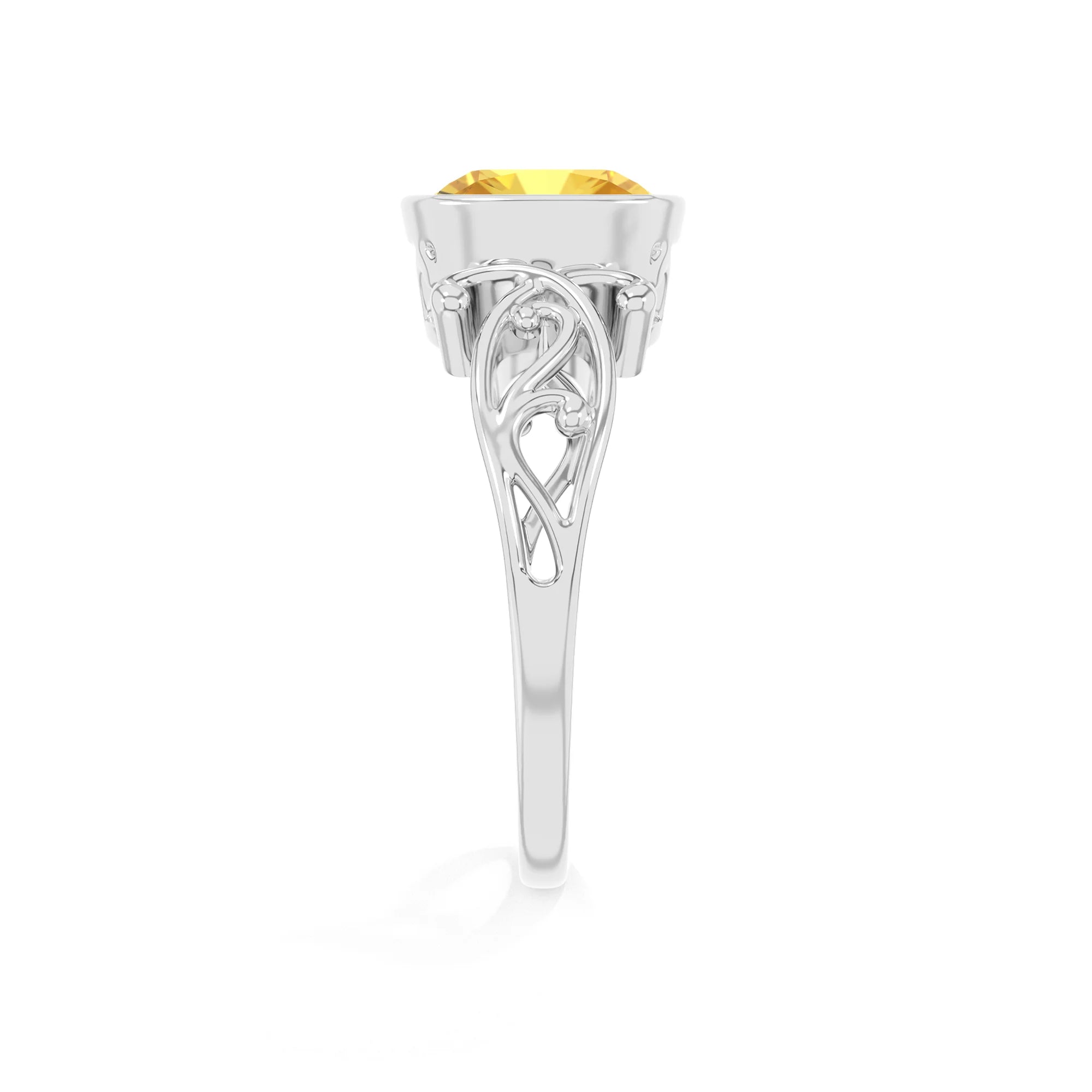 lab grown yellow-sapphire cushion solitaire rings in platinum 