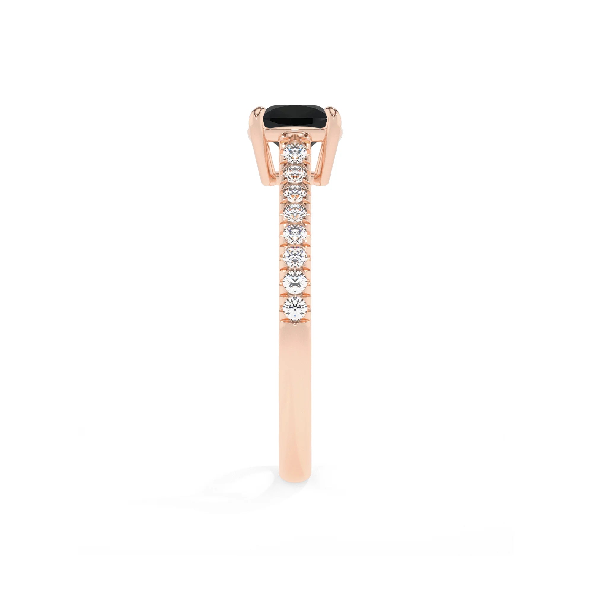 natural black-onyx cushion half eternity solitaire engagement rings in rose gold 